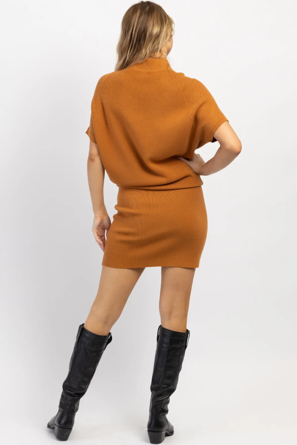 PIPPA CAMEL SLOUCH SHOULDER MINI DRESS