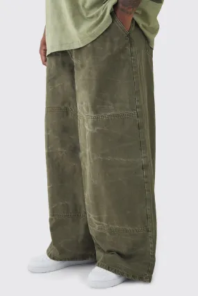 Plus Baggy Fit Acid Wash Carpenter Trousers