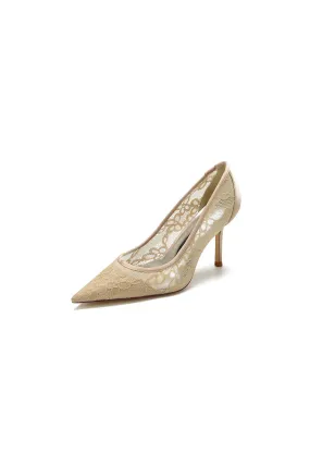 Pointed Toe Bridal Heels with Lace