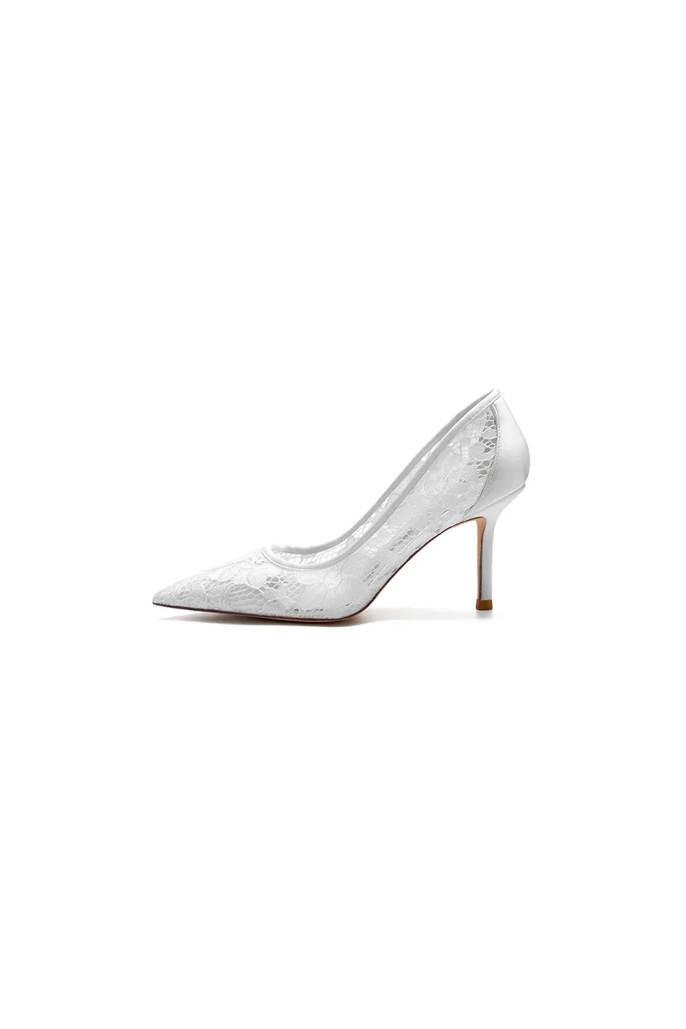 Pointed Toe Bridal Heels with Lace