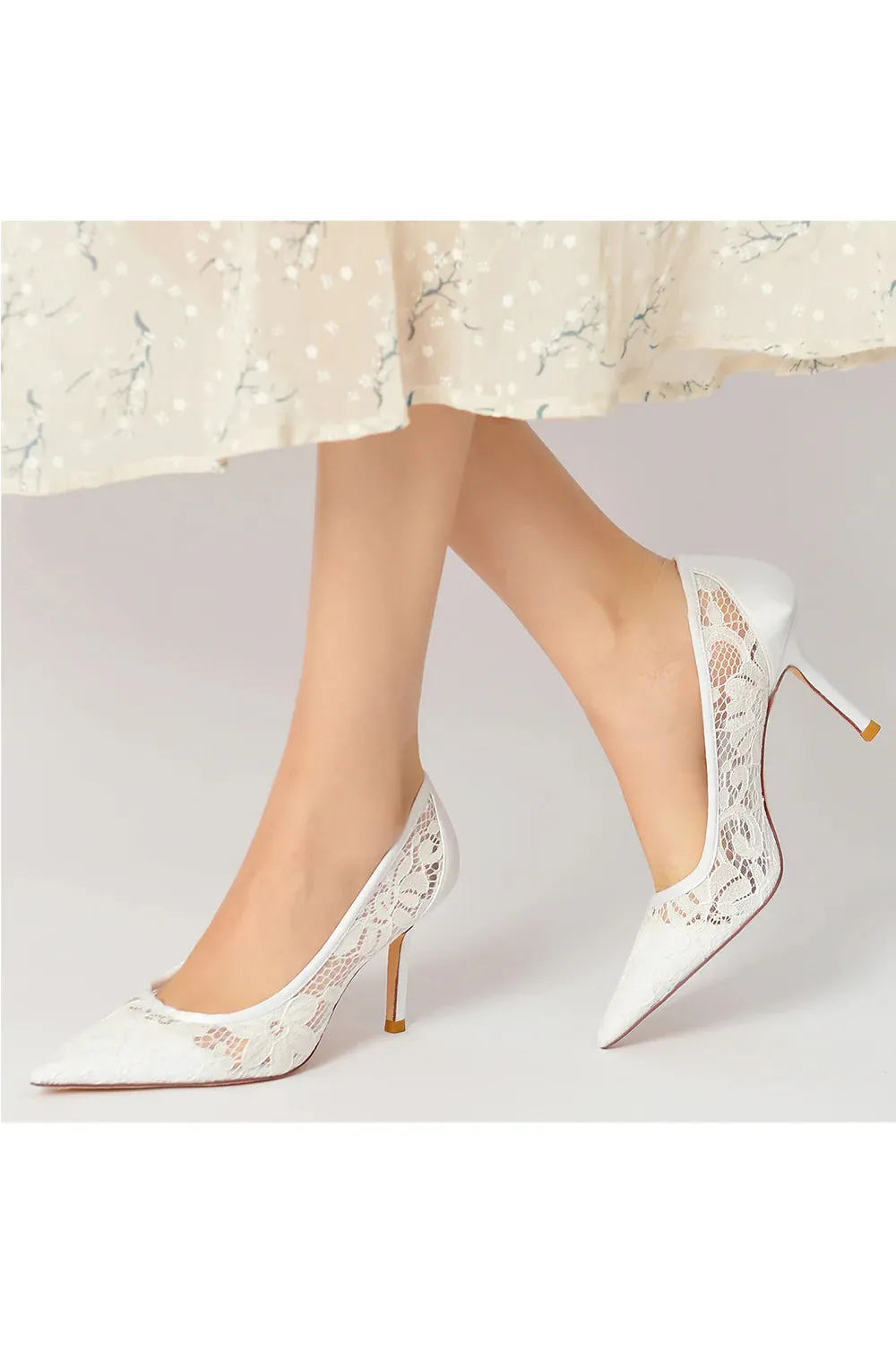 Pointed Toe Bridal Heels with Lace