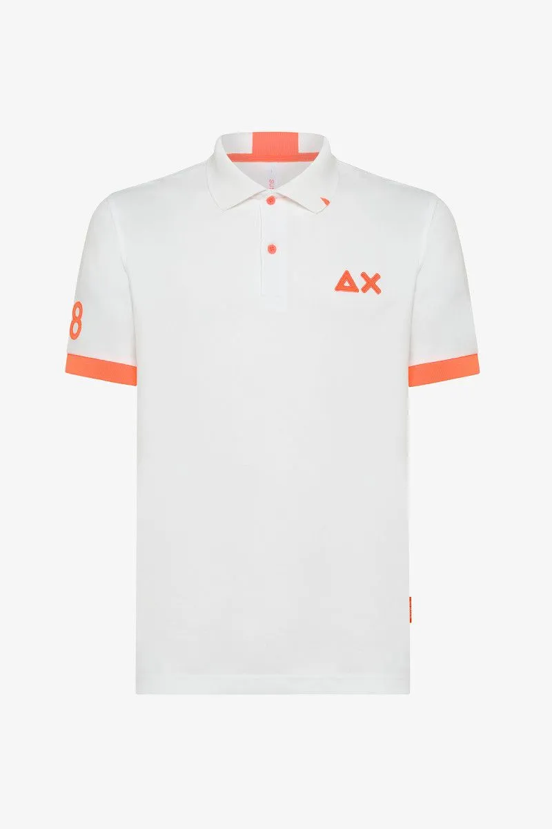 White Men's Polo with Fluorescent Details