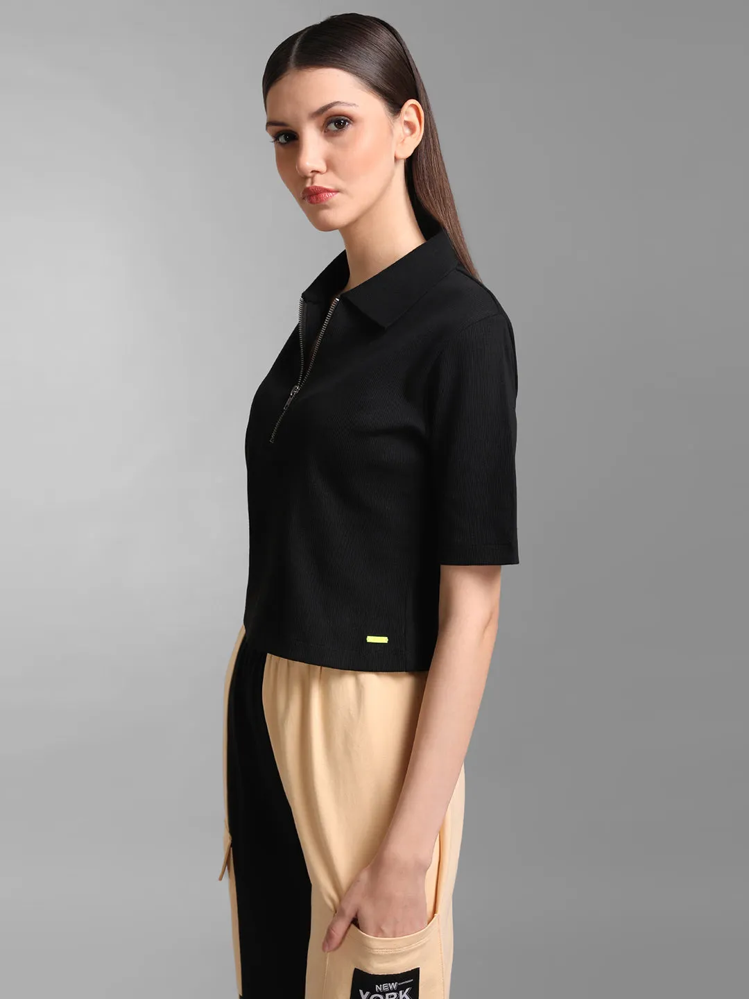 Rib T-Shirt with Polo Neck