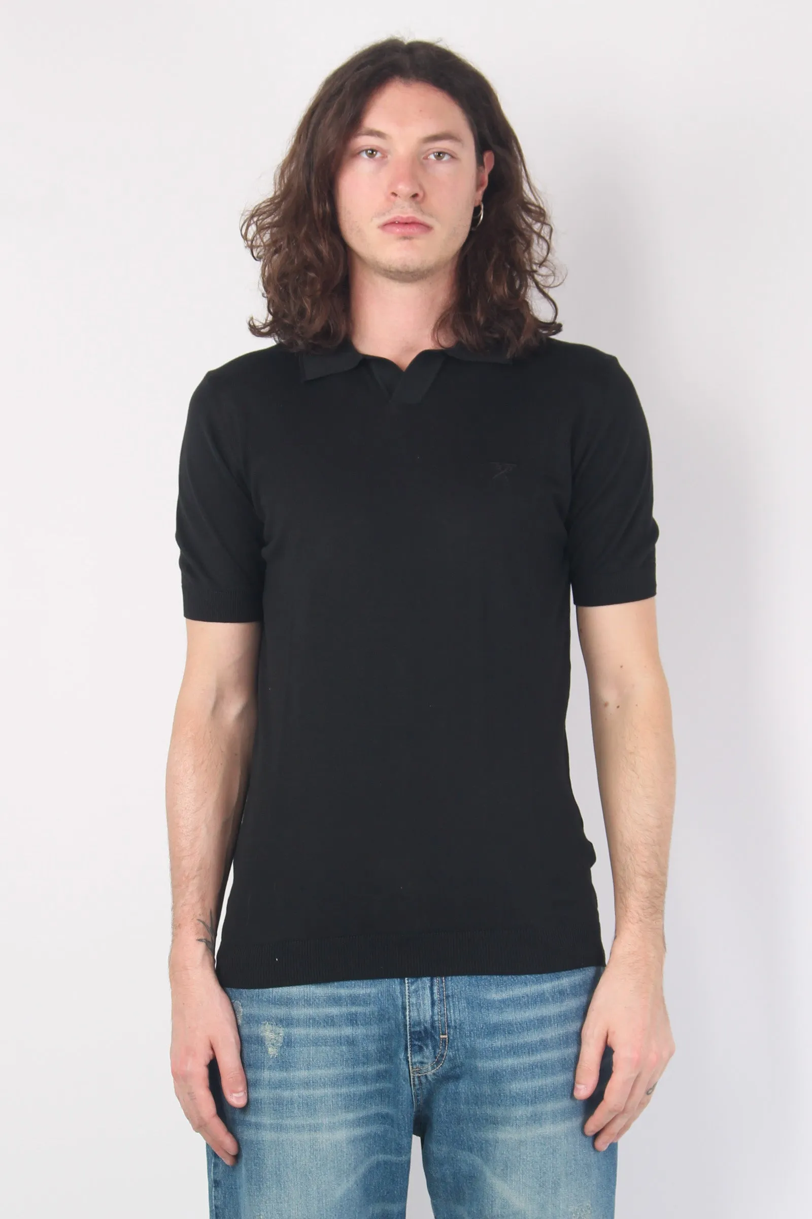 Black Stone Effect Buttonless Polo