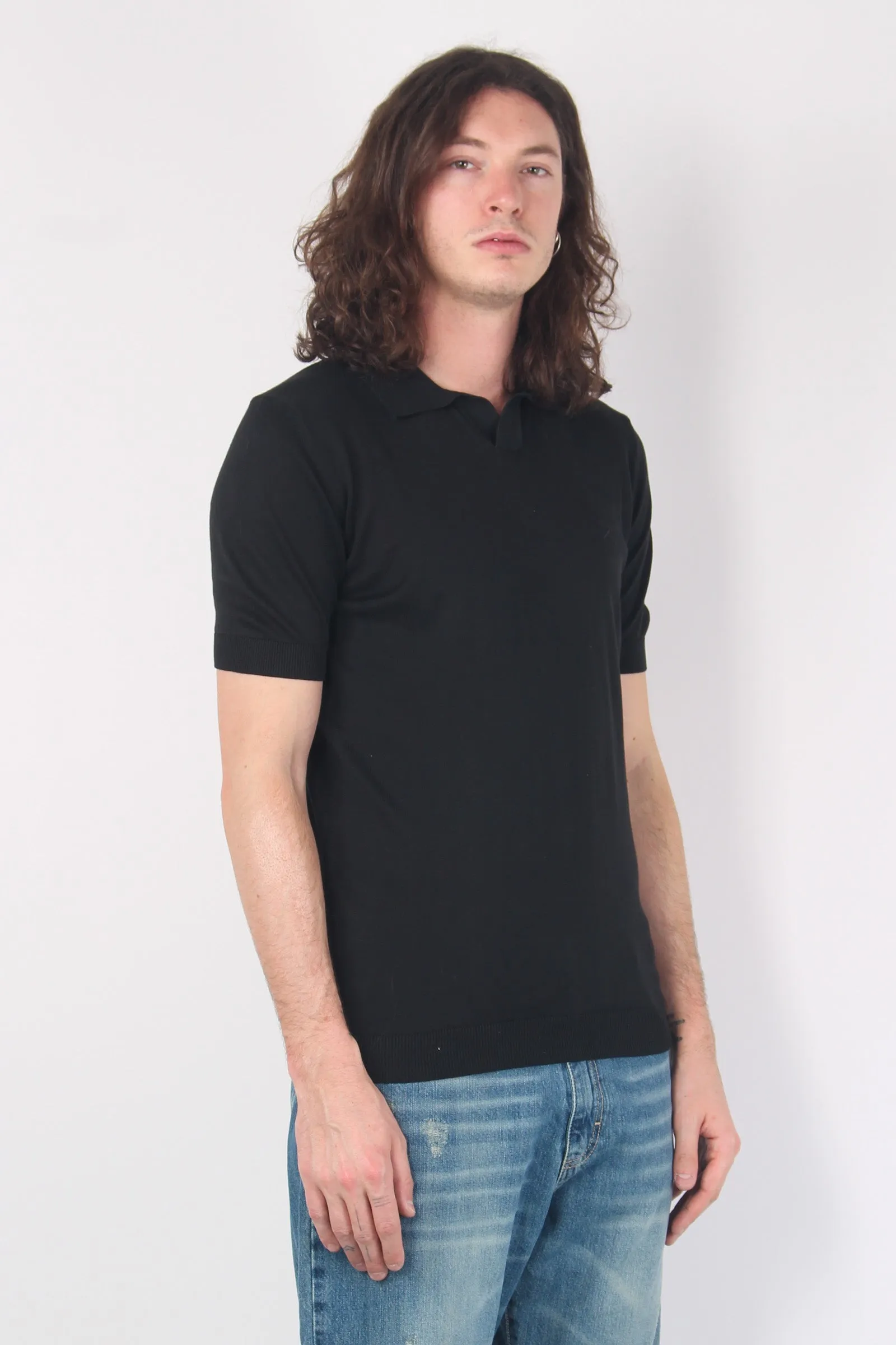 Black Stone Effect Buttonless Polo