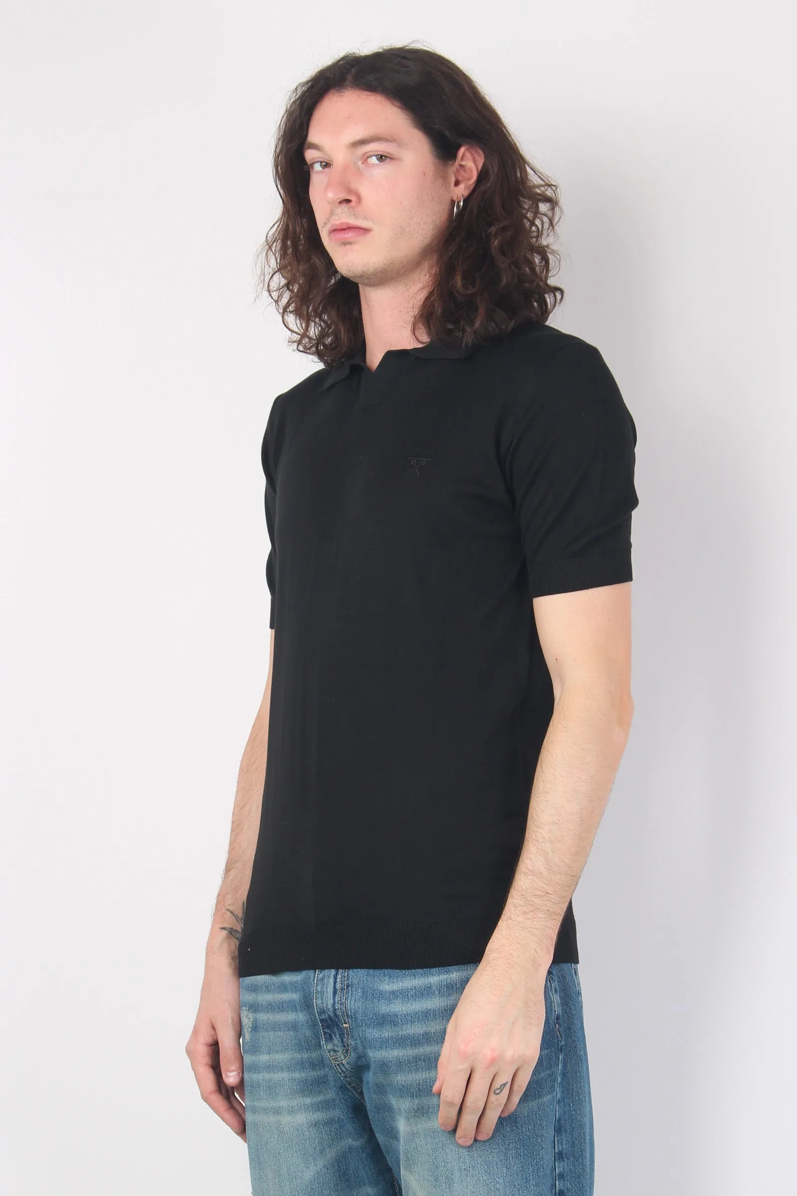 Black Stone Effect Buttonless Polo