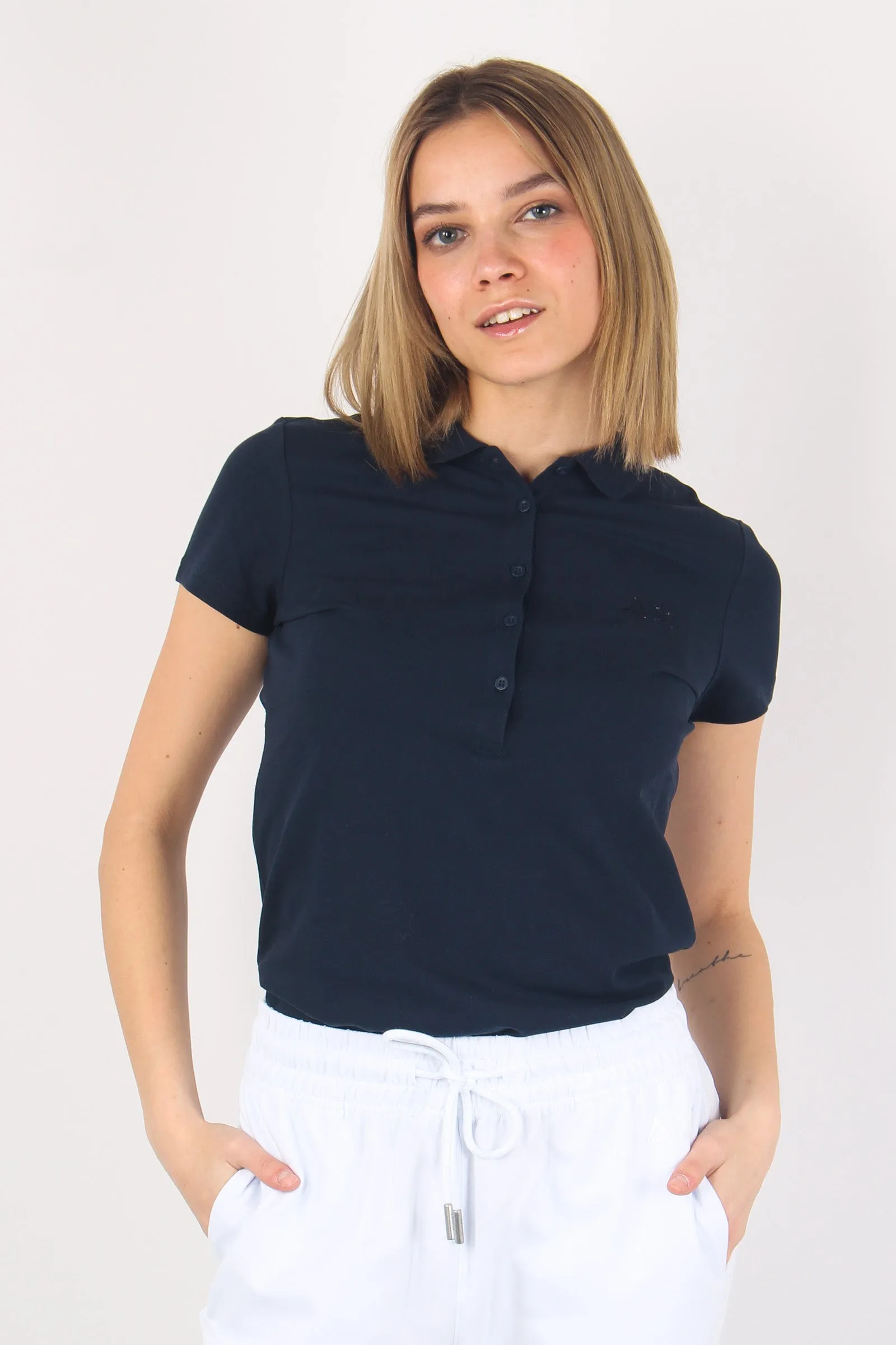 Lurex Navy Blue Polo with Piquet Logo