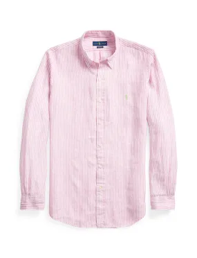 Polo Ralph Lauren Button Down Linen Sport Shirt Pink/White