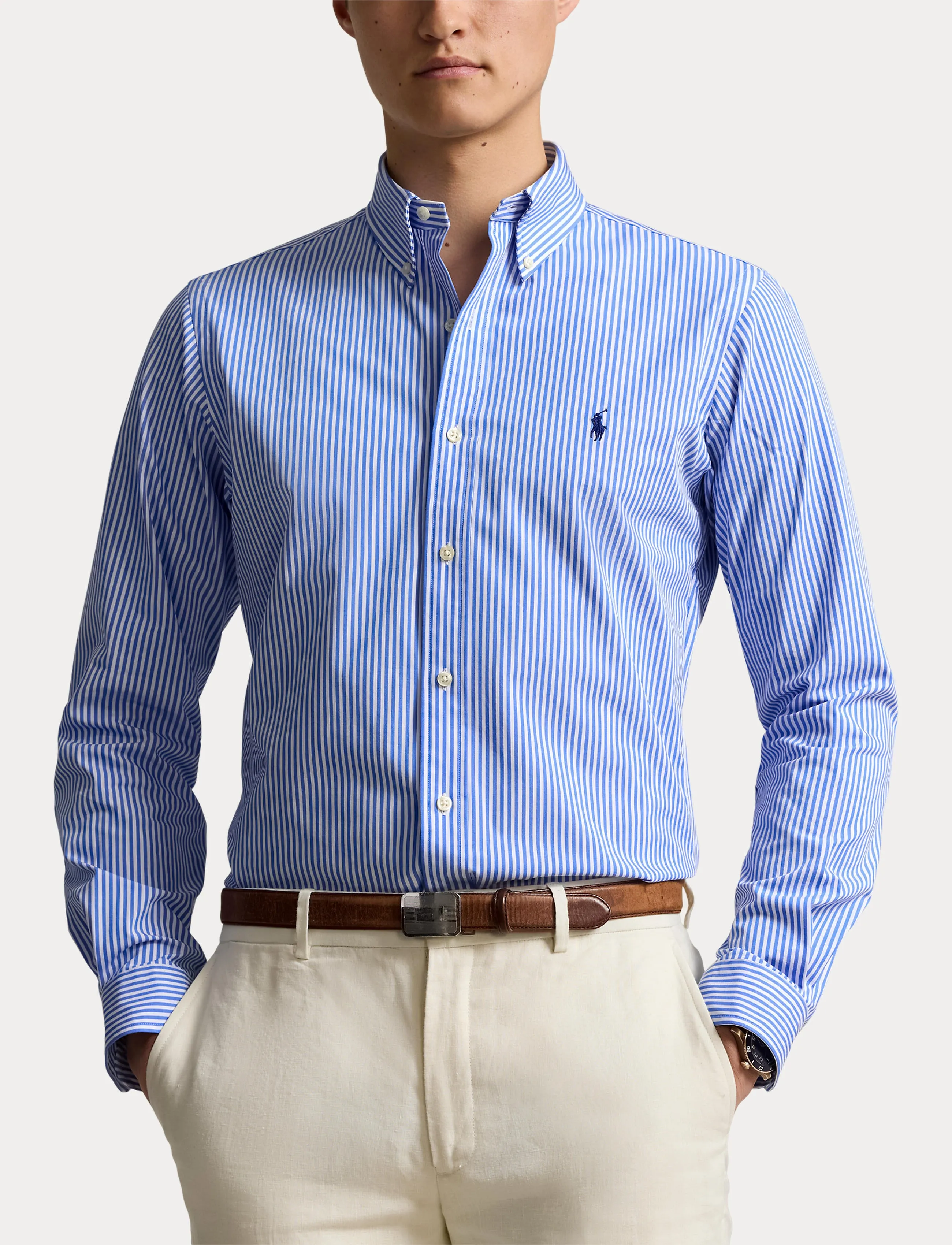 Polo Ralph Lauren C/F Strp Stretch Poplin Shirt Lt Blue/Wht