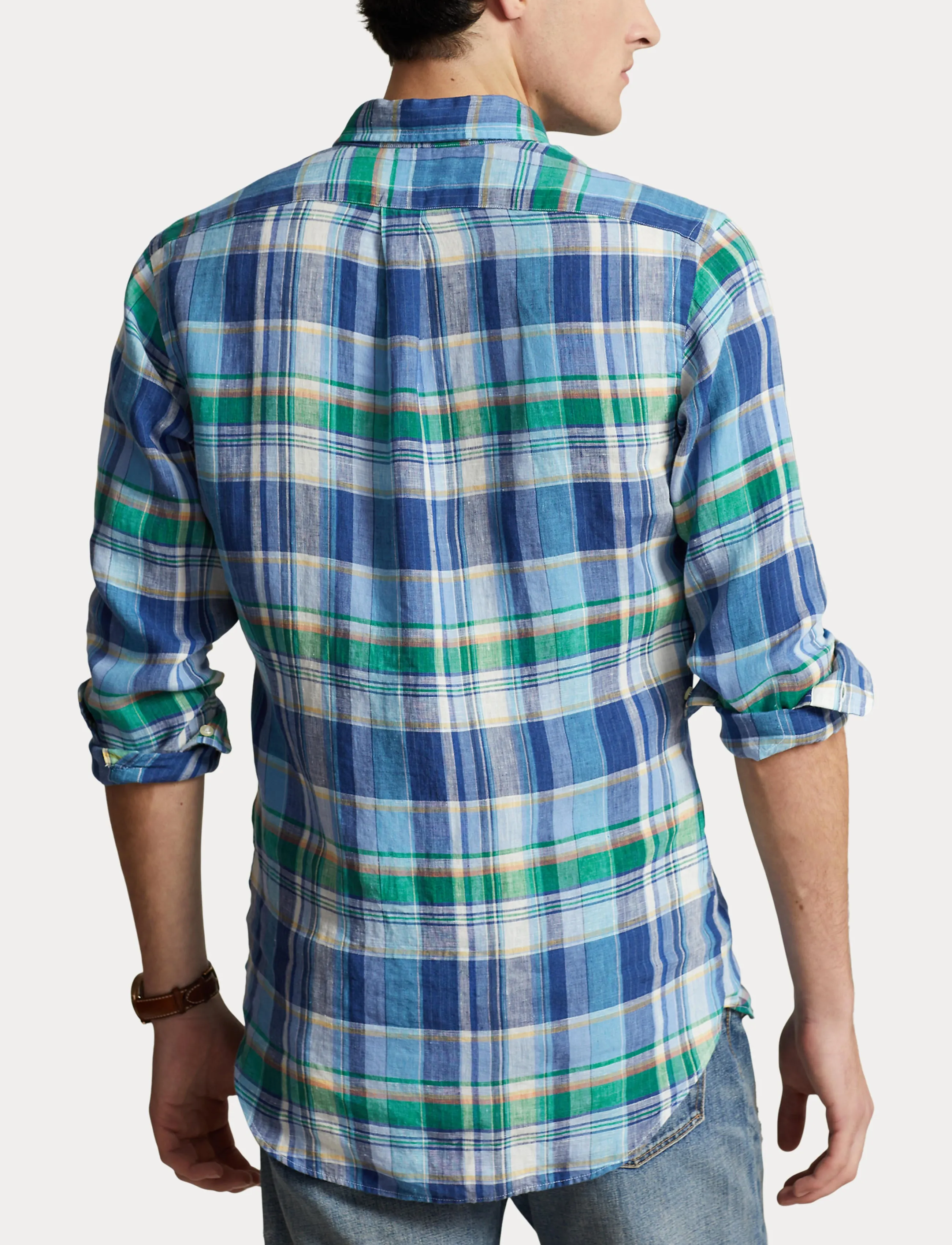 Polo Ralph Lauren Custom Plaid Linen Shirt Blue/Green