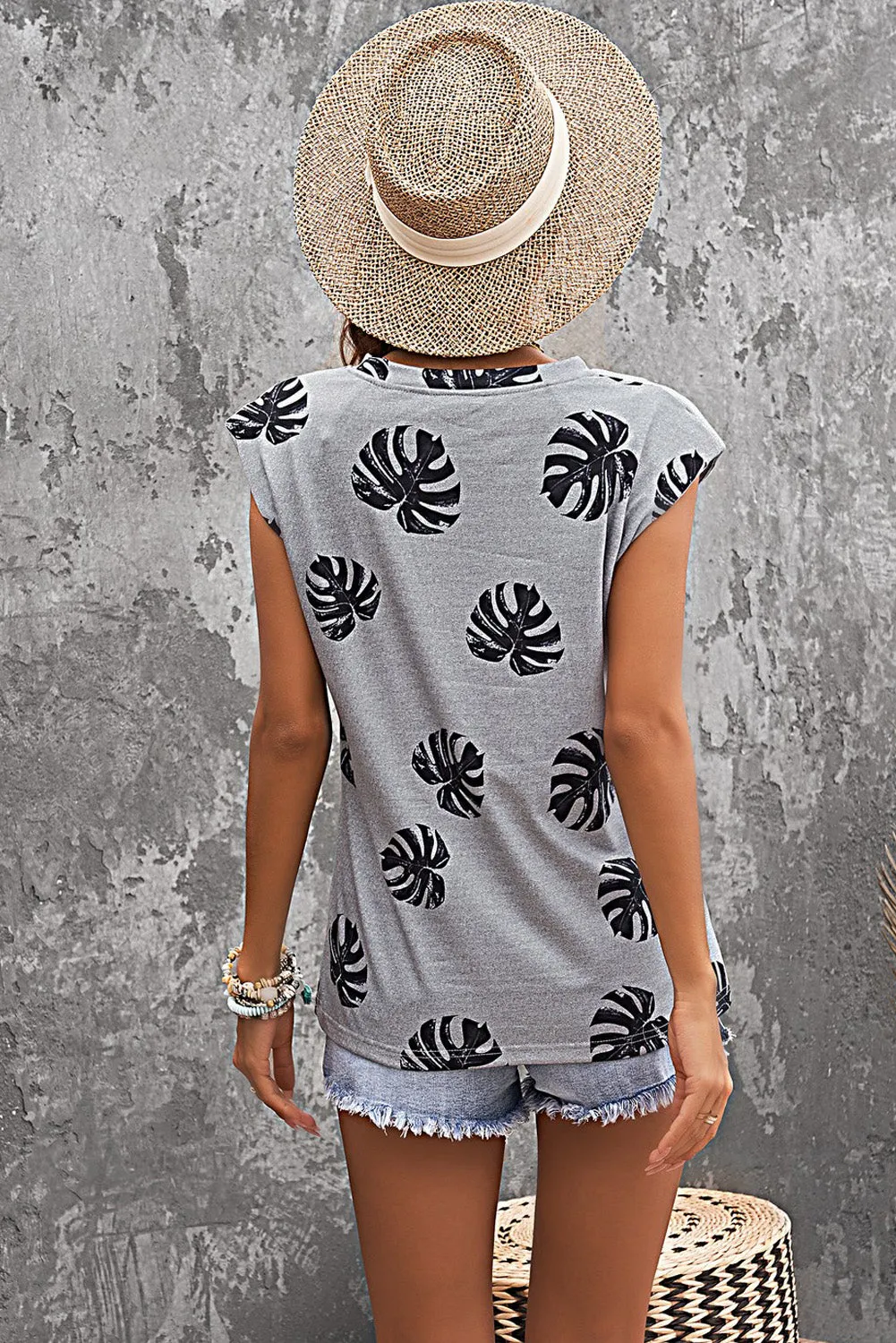 Printed Cap Sleeve Tee Shirt