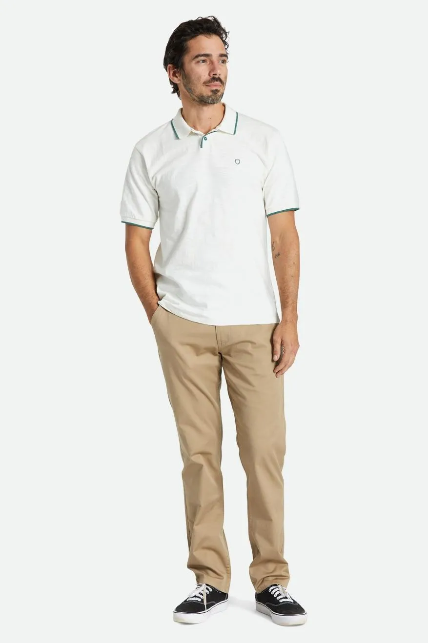 Proper Slub S/S Polo - Off White/Spruce