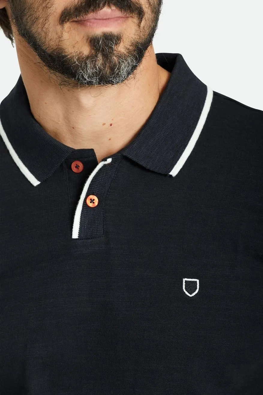 Proper Slub S/S Polo - Washed Black/Off White