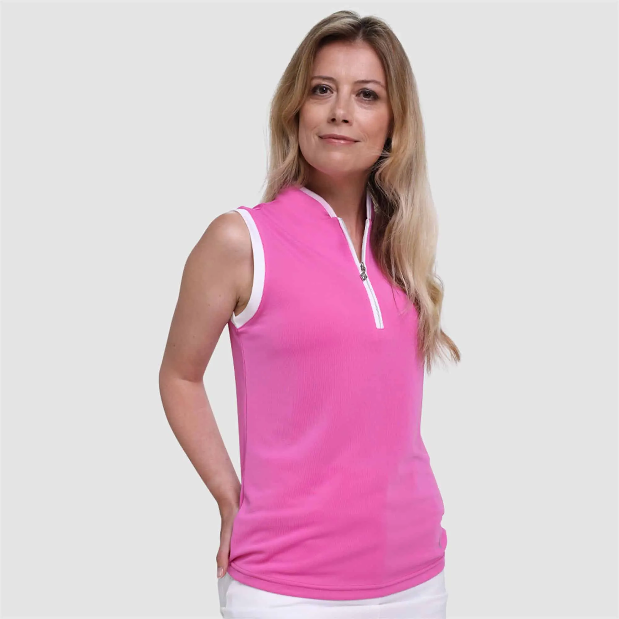 Pure Golf Bloom Ladies Sleeveless Golf Polo Shirt Azalea Pink