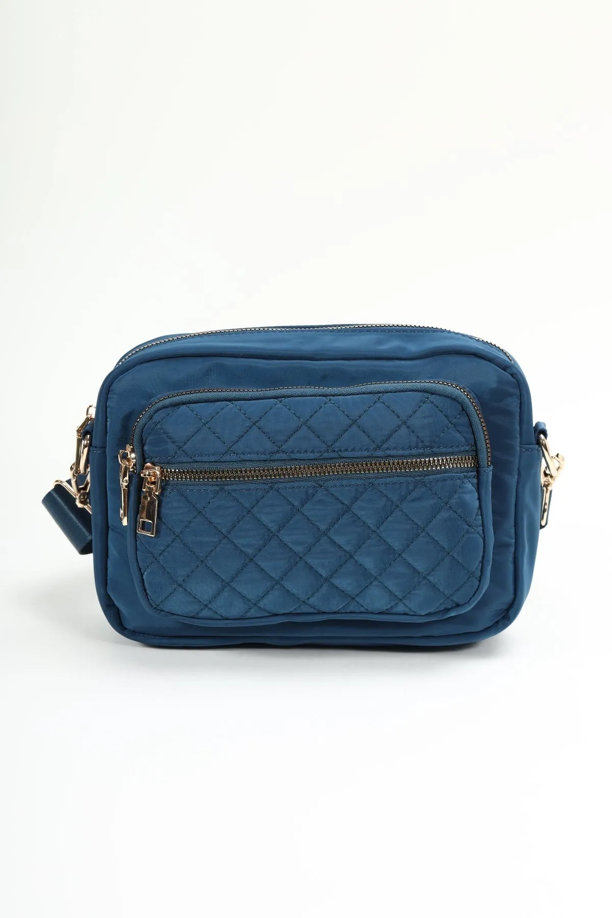 Quilted Front Nylon Camera Bag in Teal Blue