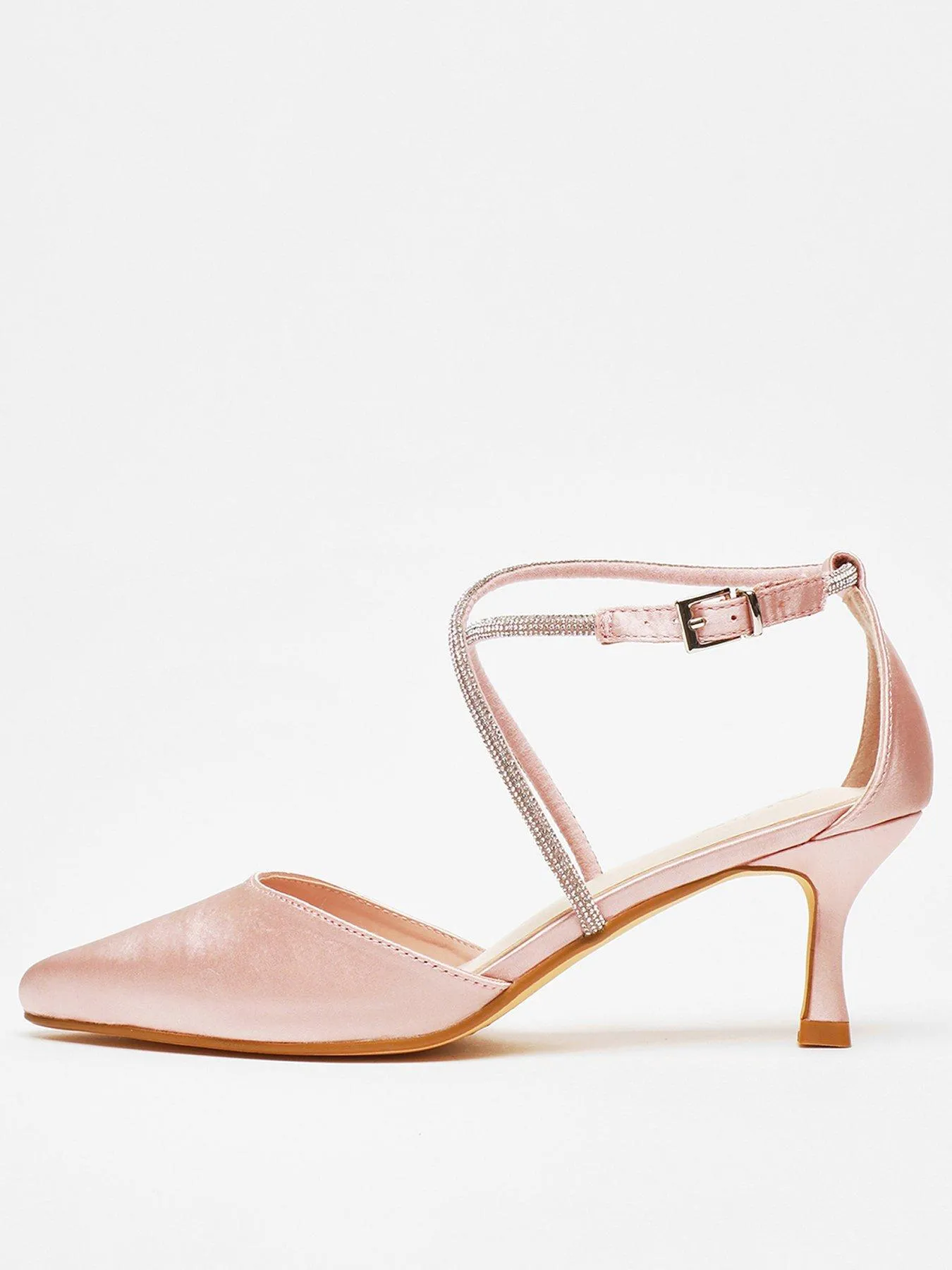 Quiz Pink Satin Cross Strap Court Heels