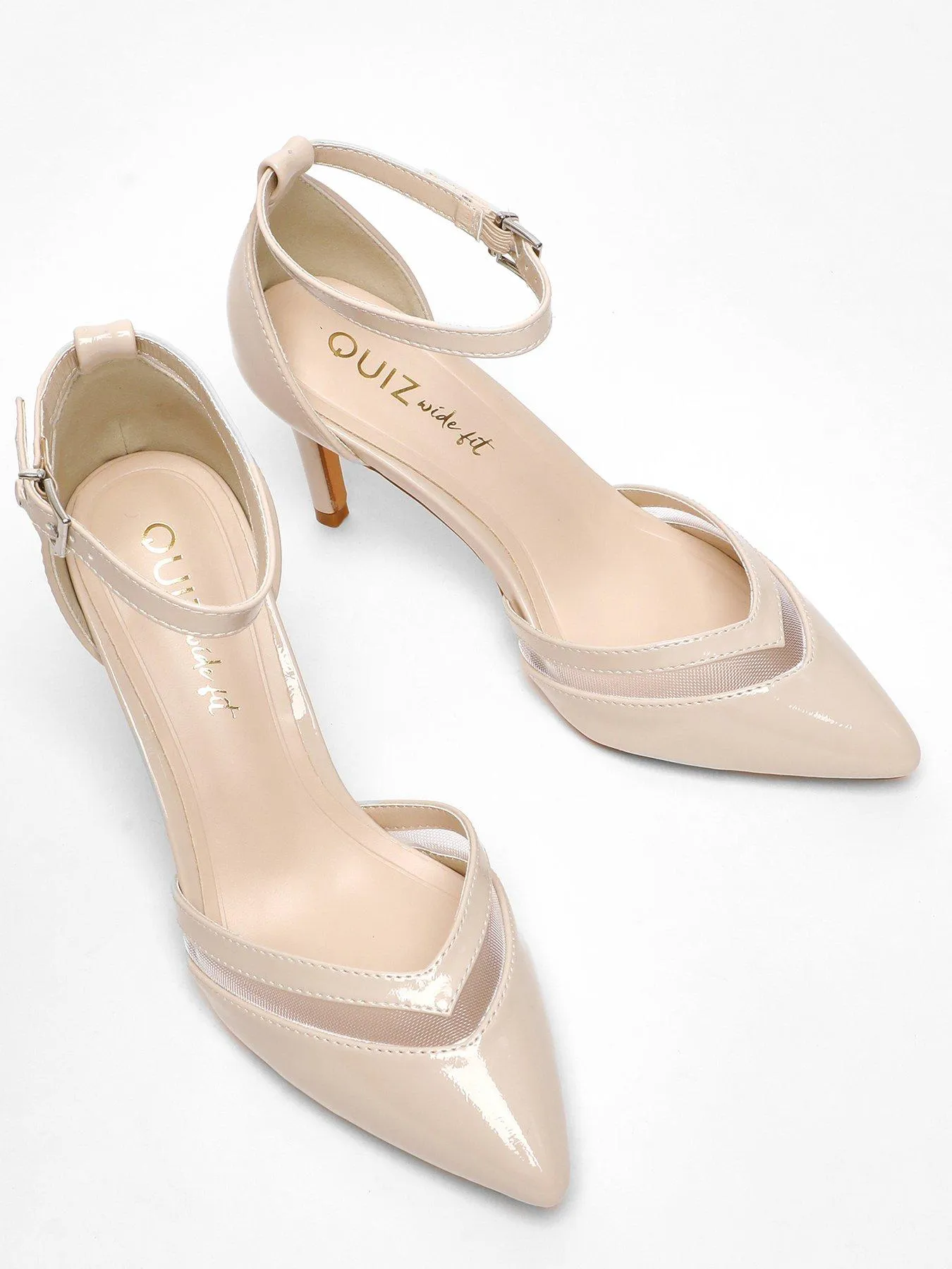 Quiz Wide Fit Nude Patent Faux Leather Court Heels