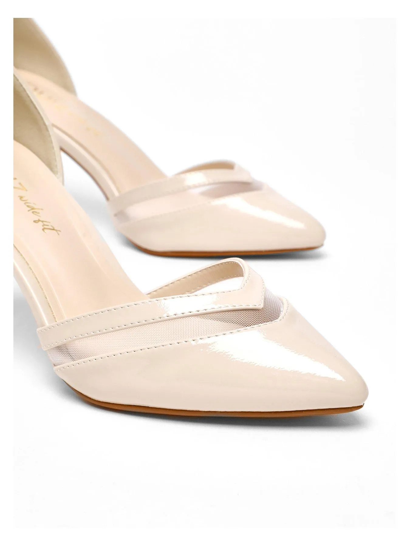 Quiz Wide Fit Nude Patent Faux Leather Court Heels