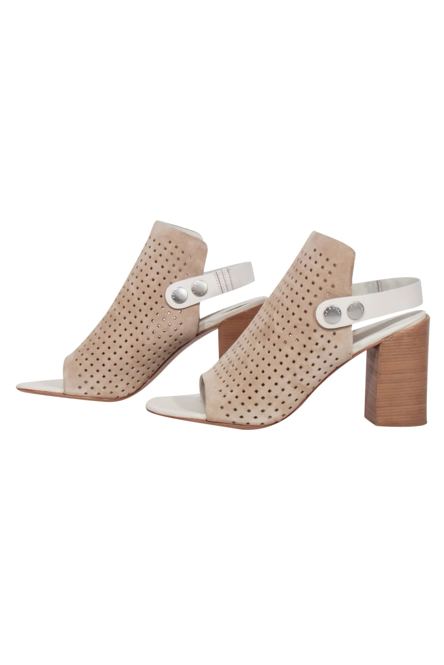 Rag & Bone - Beige Laser Cut Print Suede Open Toe Block Heels Sz 10