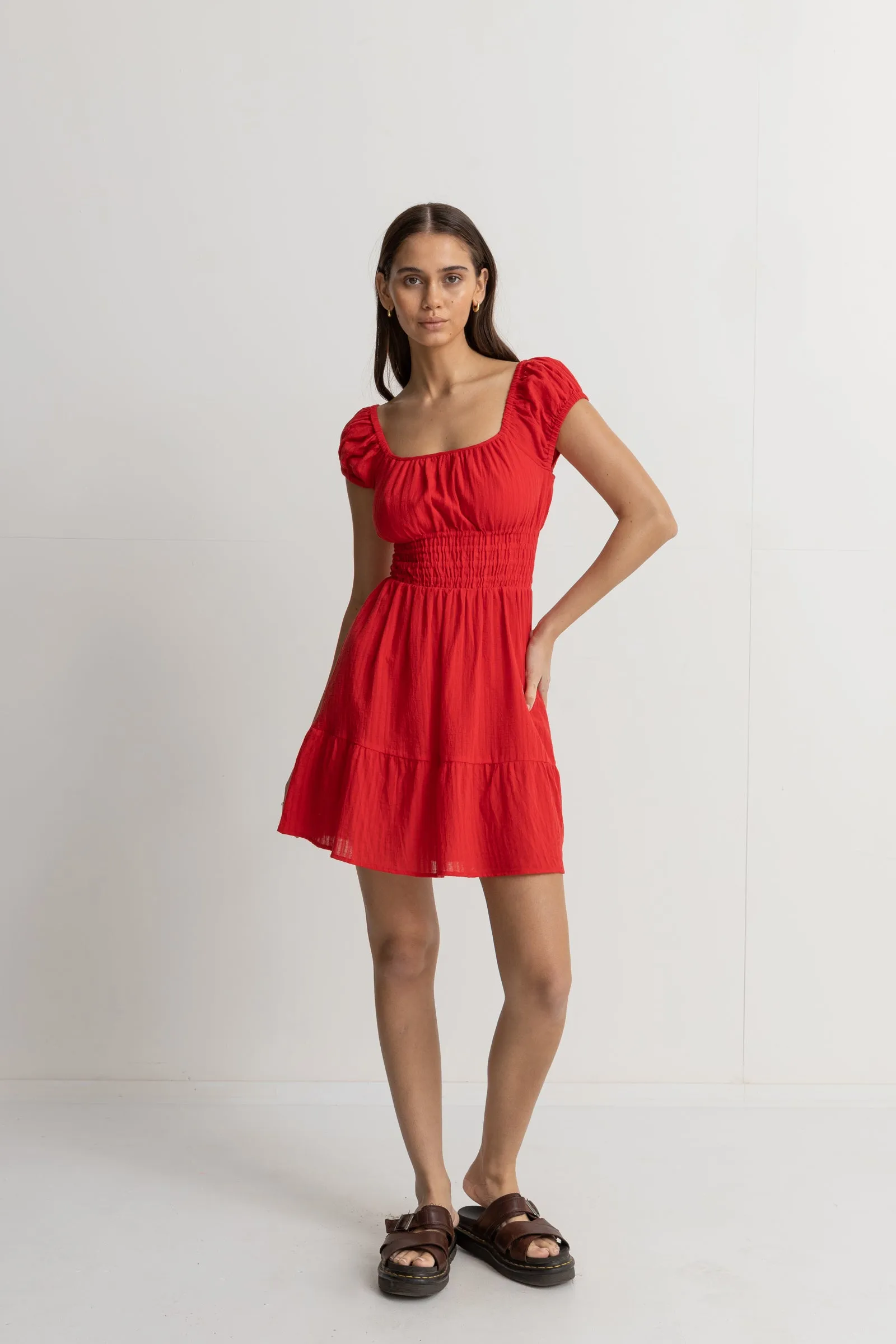 Red Sand Raya Cap Sleeve Mini Dress - Shop Now