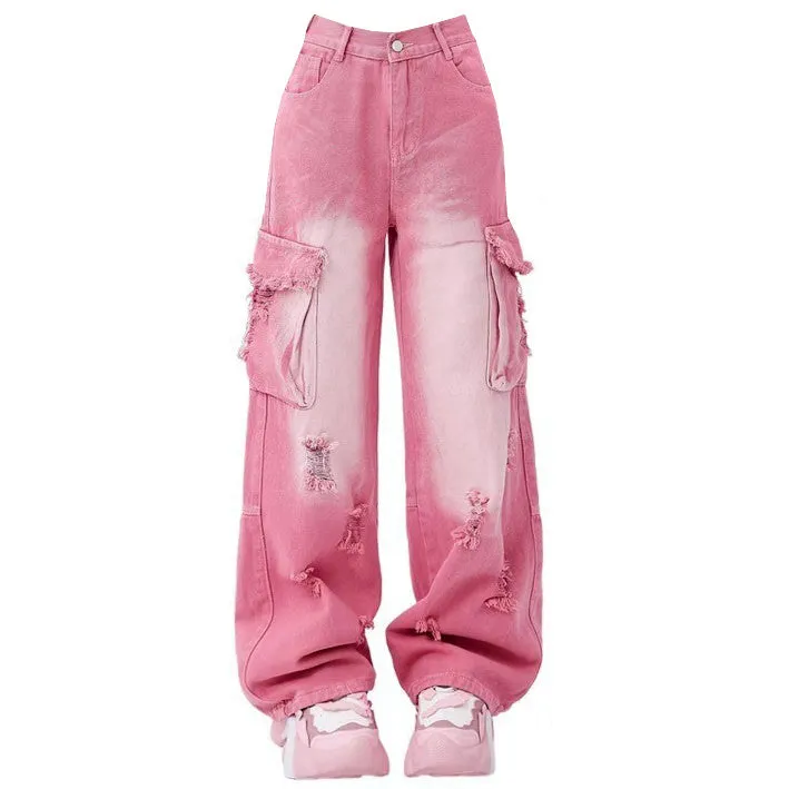 Rebel Cargo Jeans in Pink