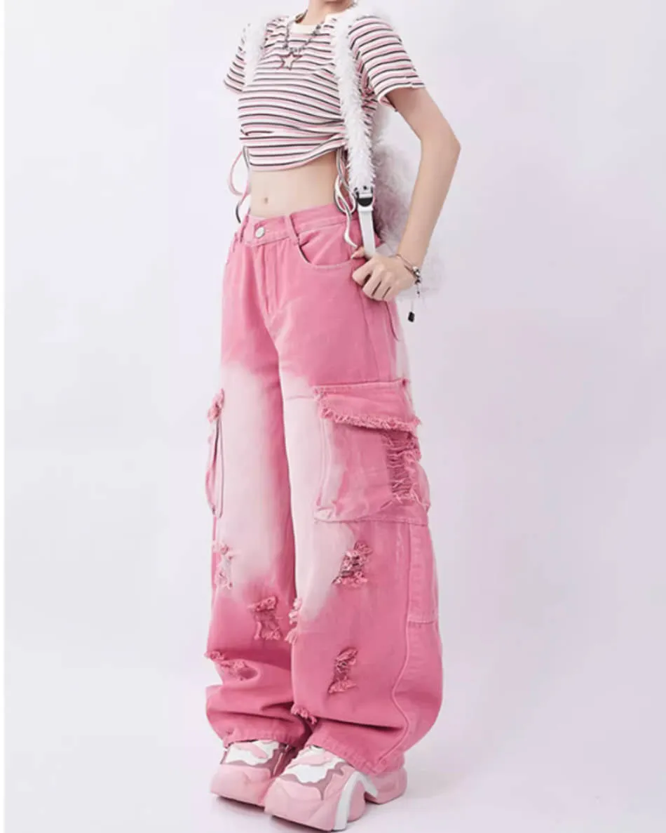 Rebel Cargo Jeans in Pink