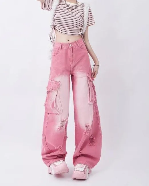 Rebel Cargo Jeans in Pink