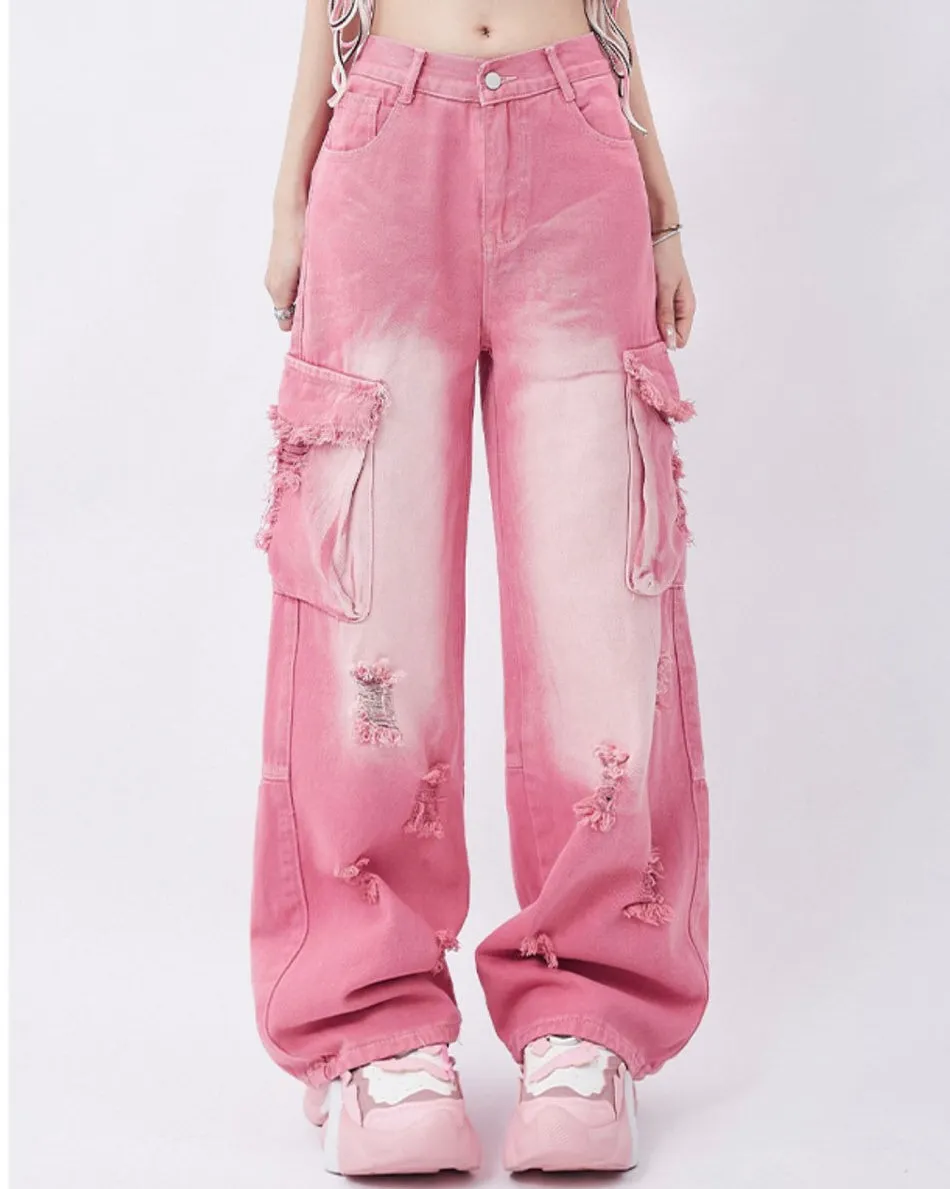 Rebel Cargo Jeans in Pink