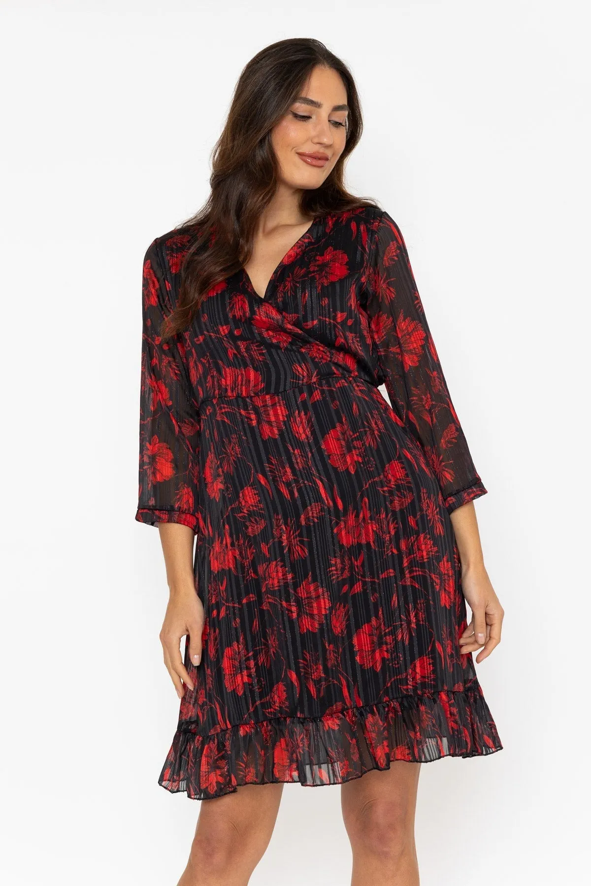 Red Print Lurex Roisin Mini Dress