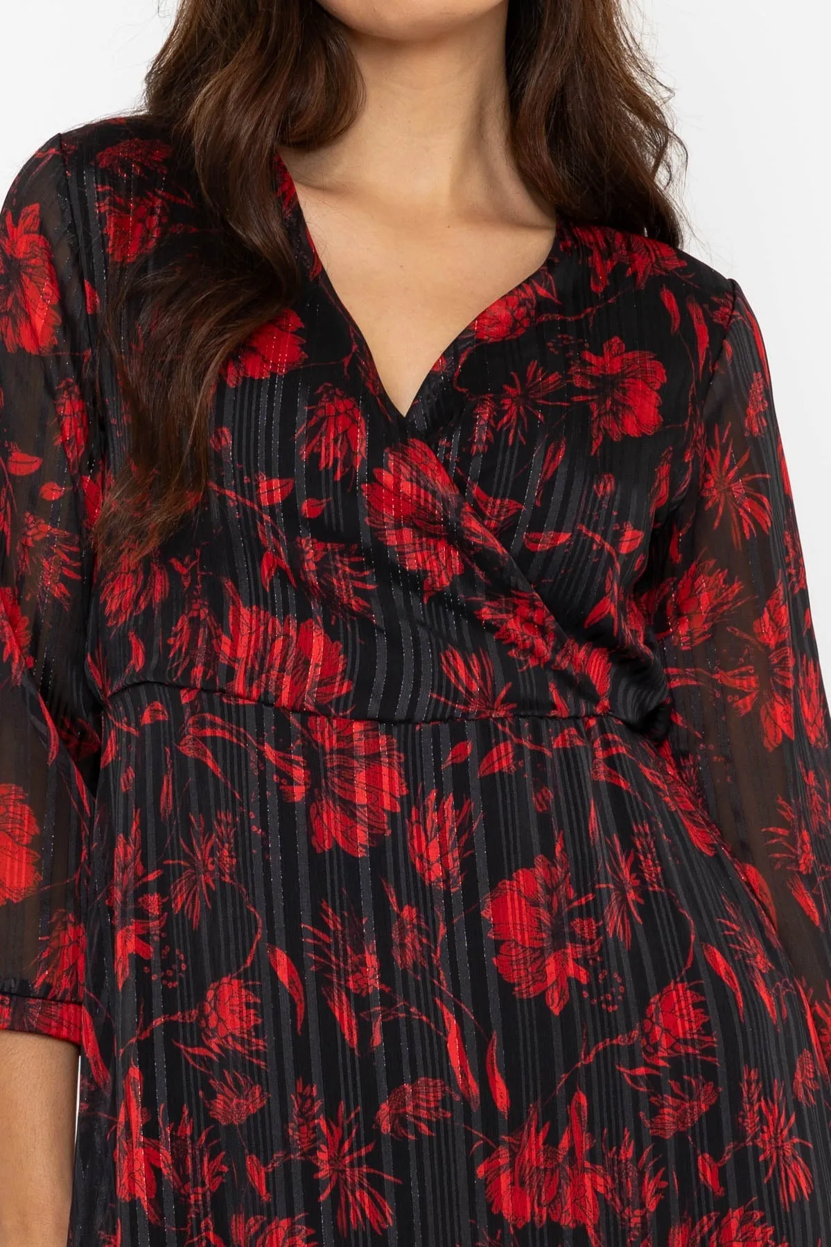 Red Print Lurex Roisin Mini Dress