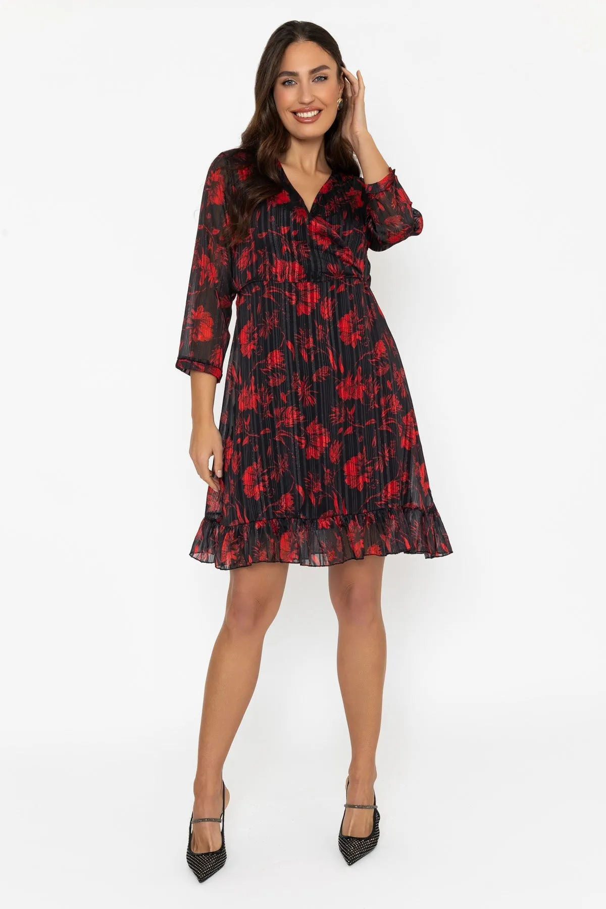 Red Print Lurex Roisin Mini Dress