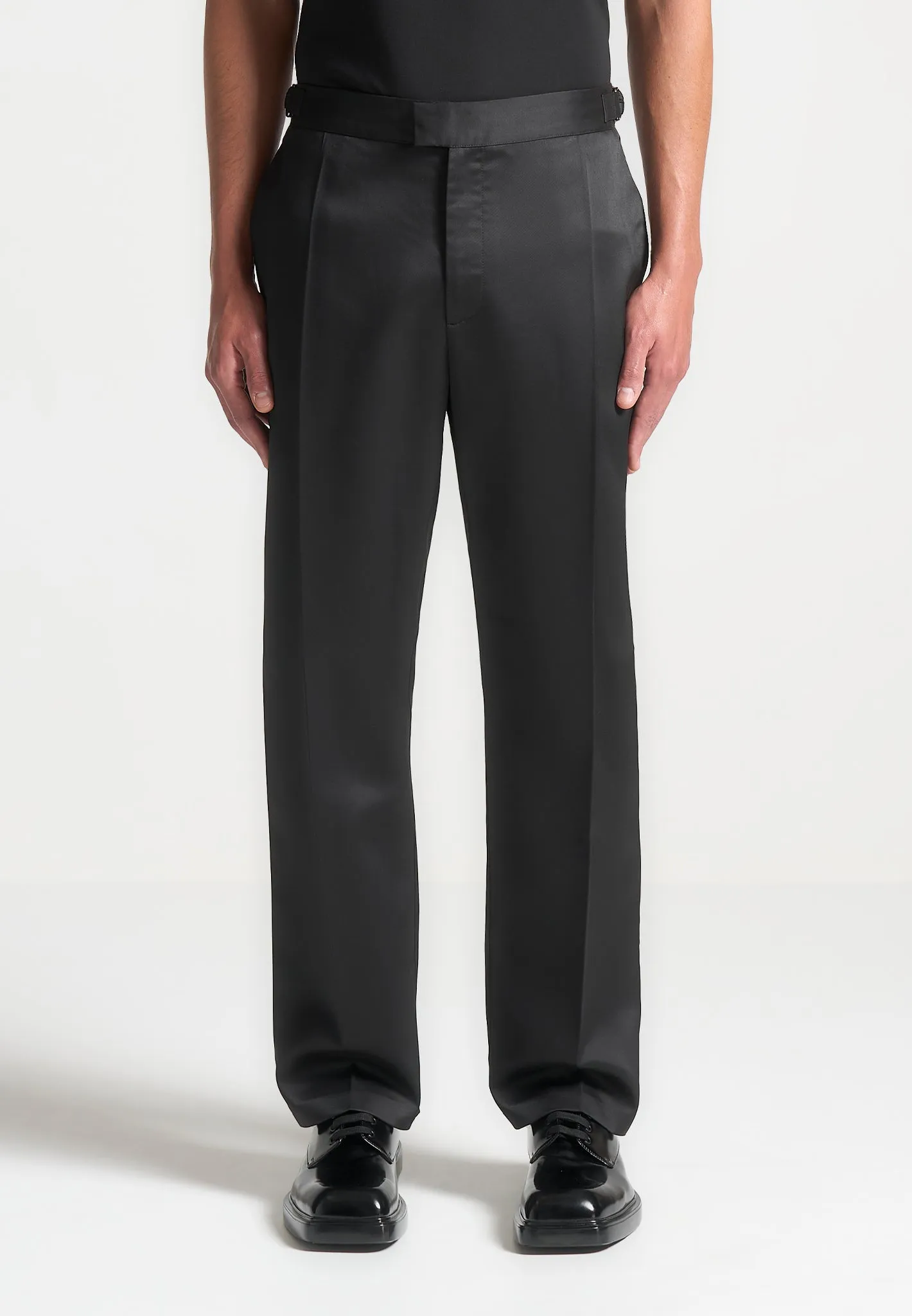 Regular Fit Satin Tailored Trousers - Black