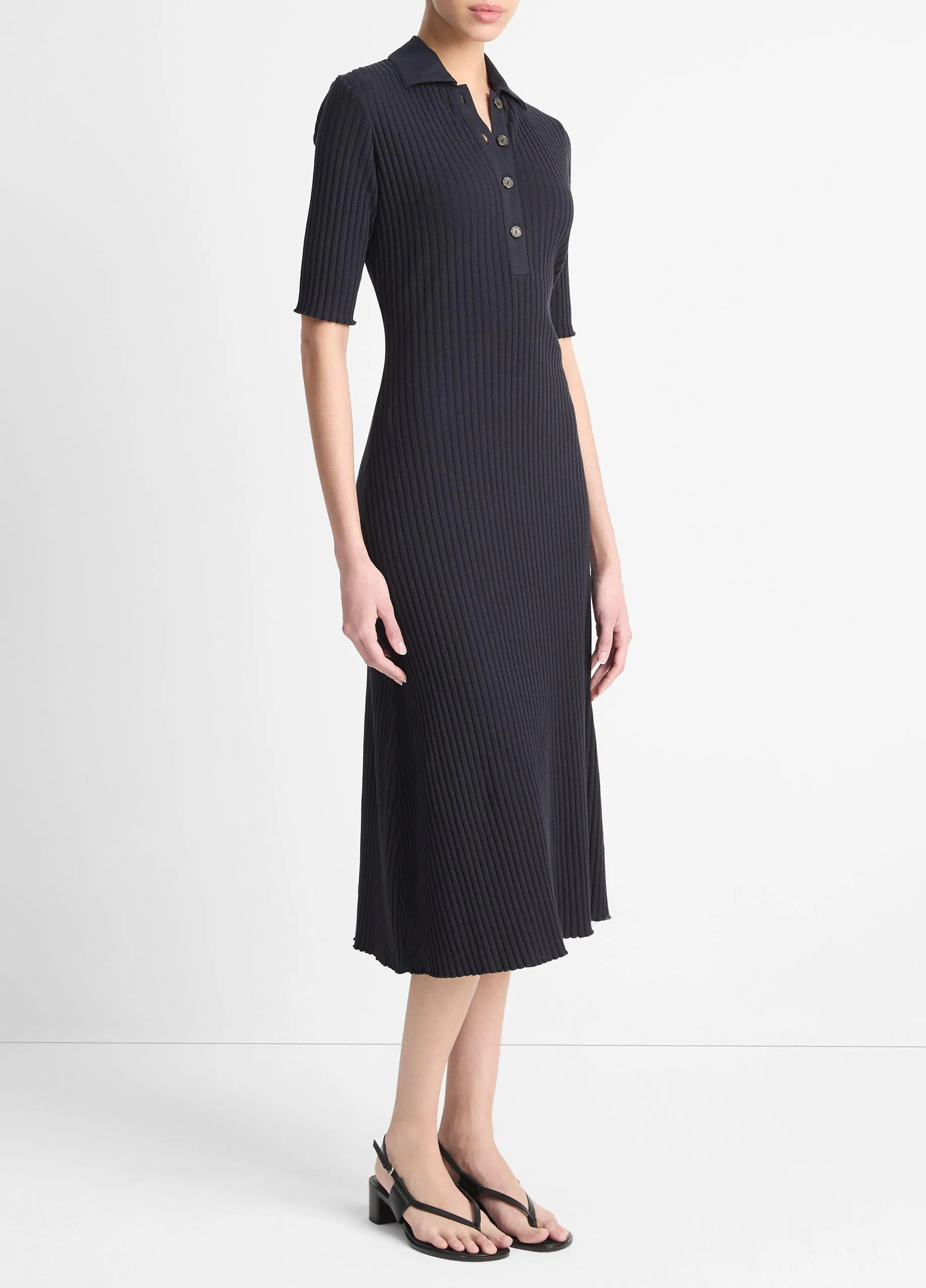 Ribbed Cotton-Blend Polo Dress