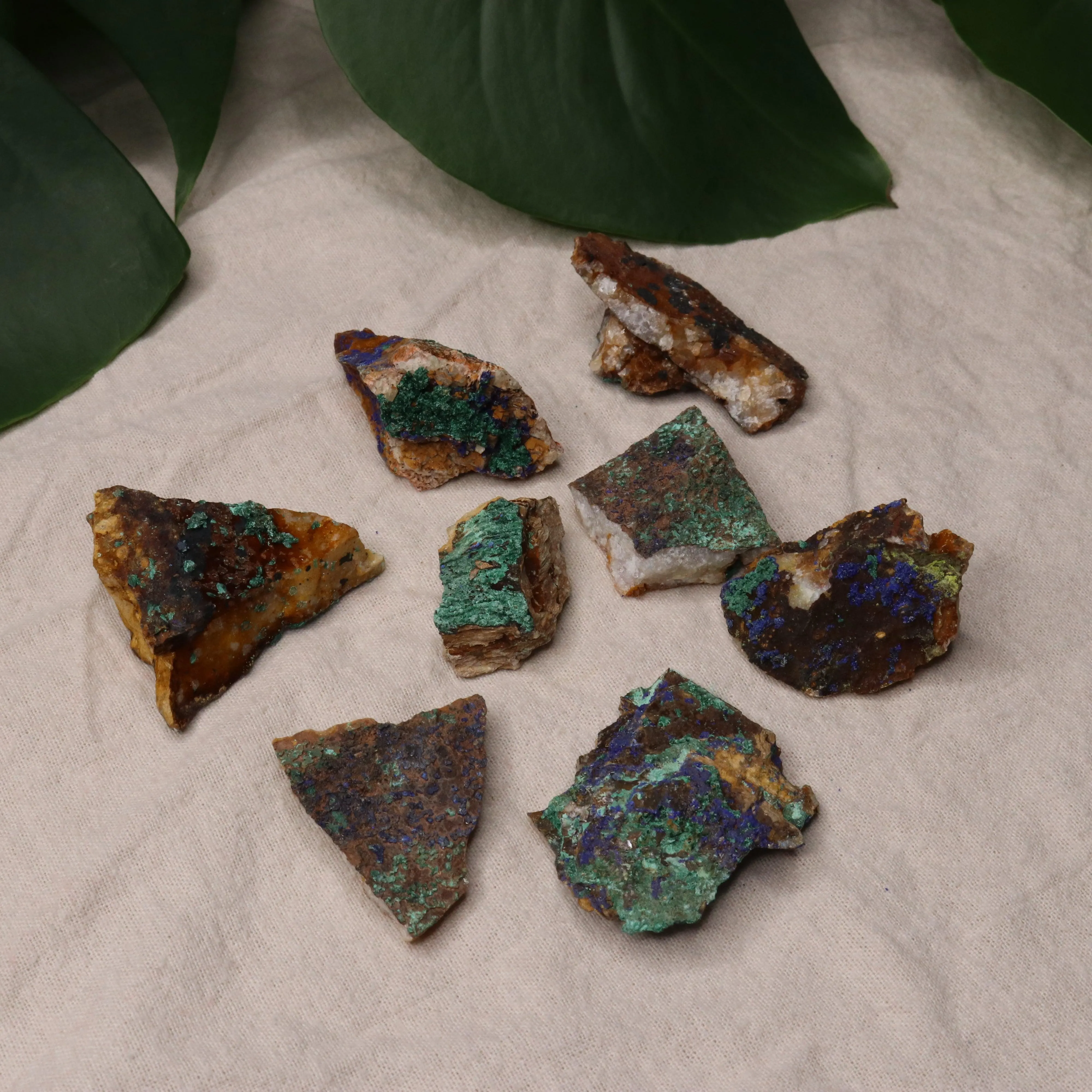 Rough Dioptase Specimen Set of 8 from Morocco