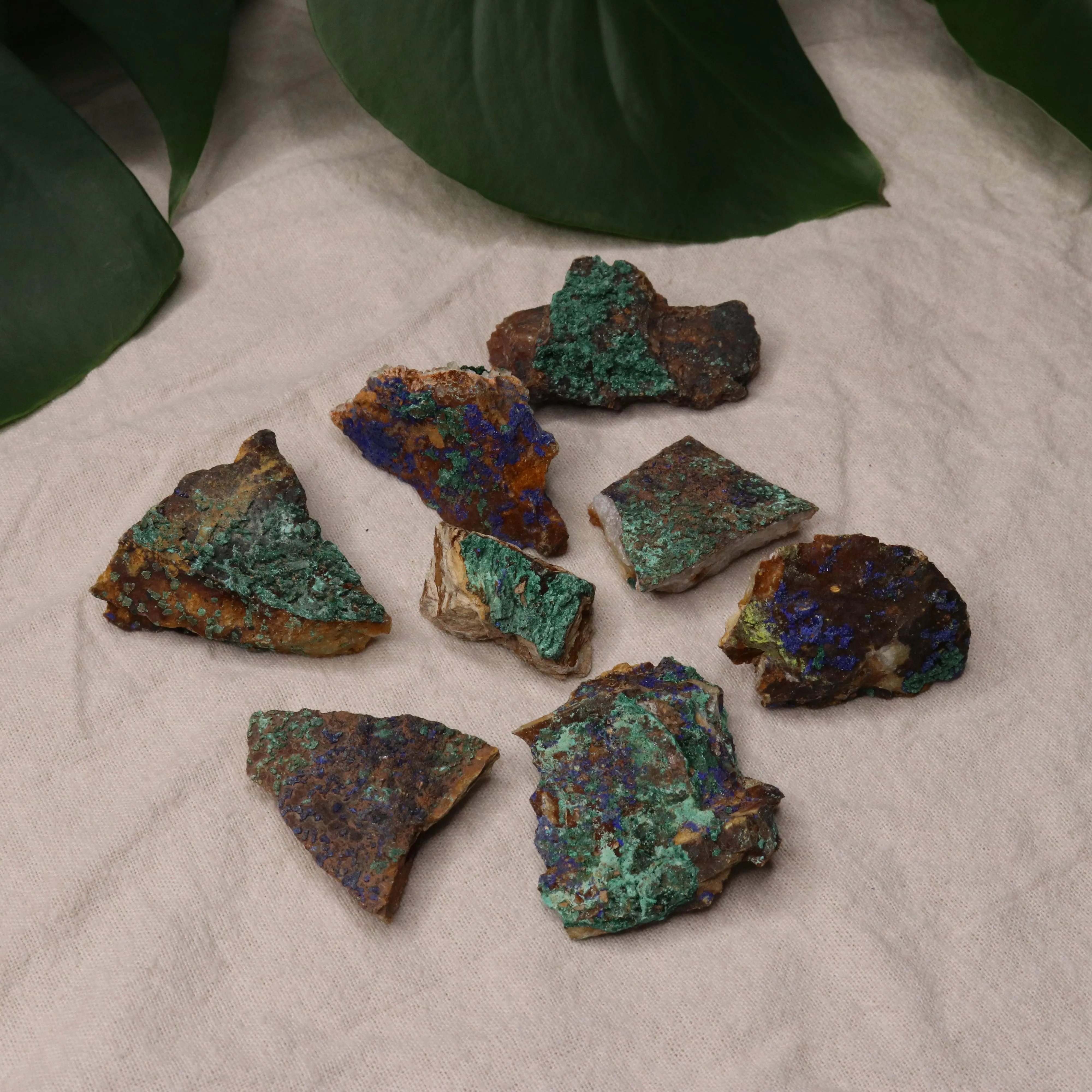 Rough Dioptase Specimen Set of 8 from Morocco