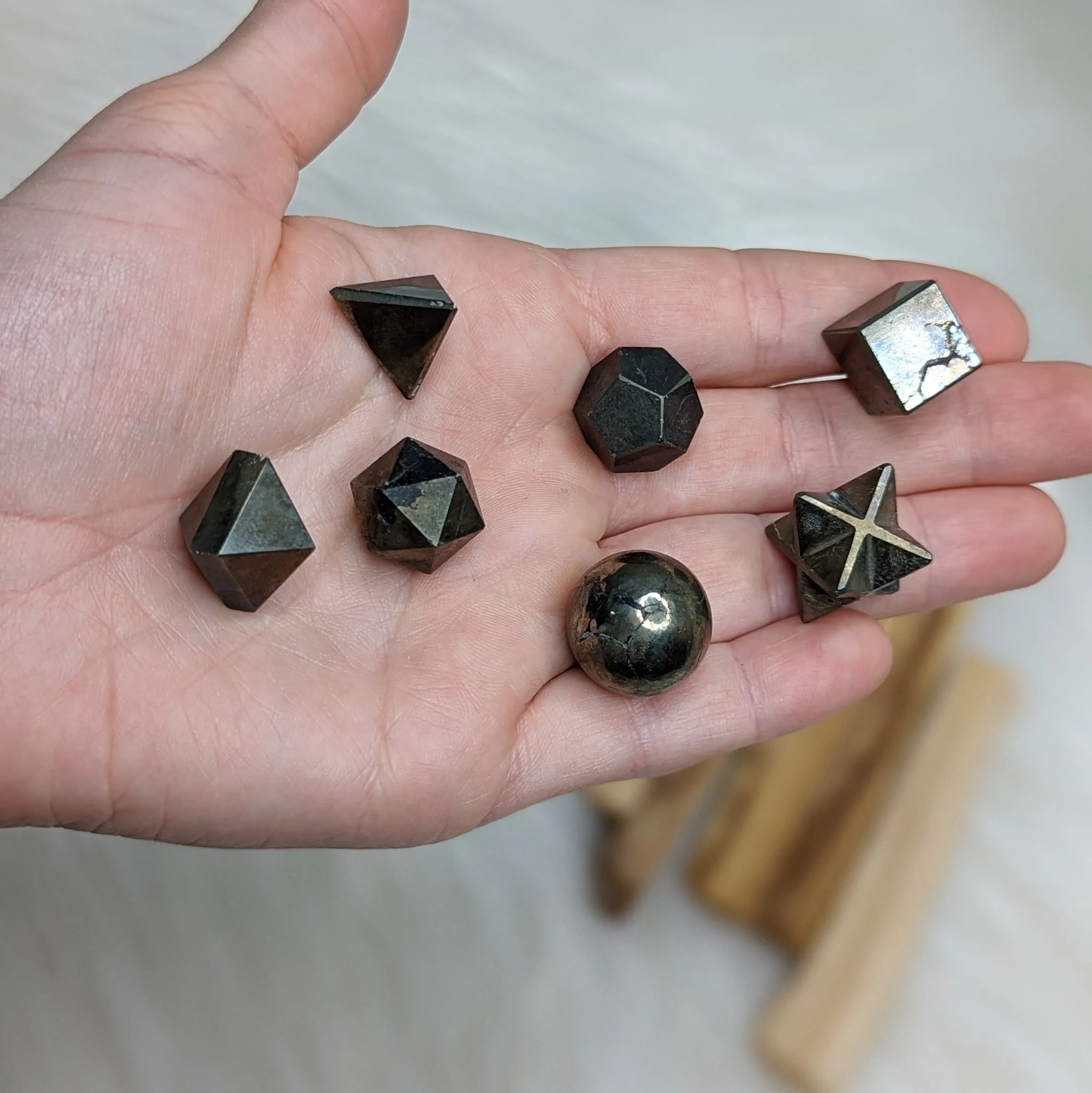 Sacred Geometry (Platonic solids) Pyrite~  7 Shape Crystal Set