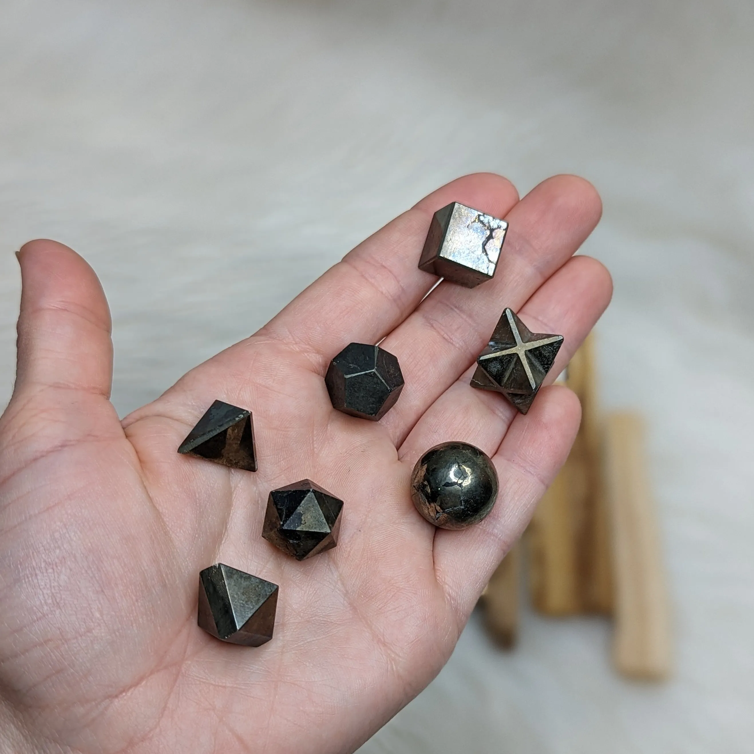 Sacred Geometry (Platonic solids) Pyrite~  7 Shape Crystal Set