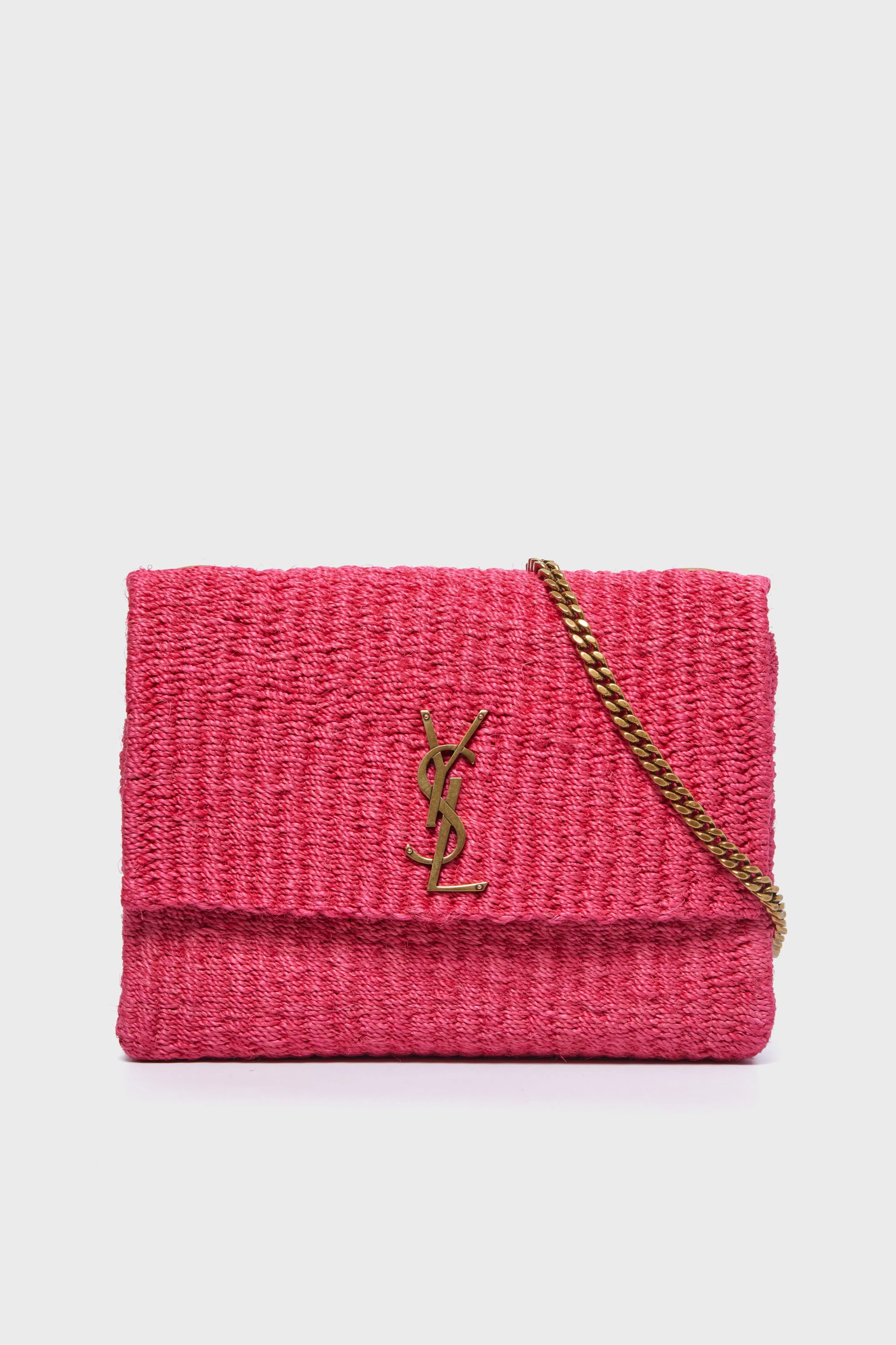 Saint Laurent Pink Glow Raffia Kate Shoulder Bag