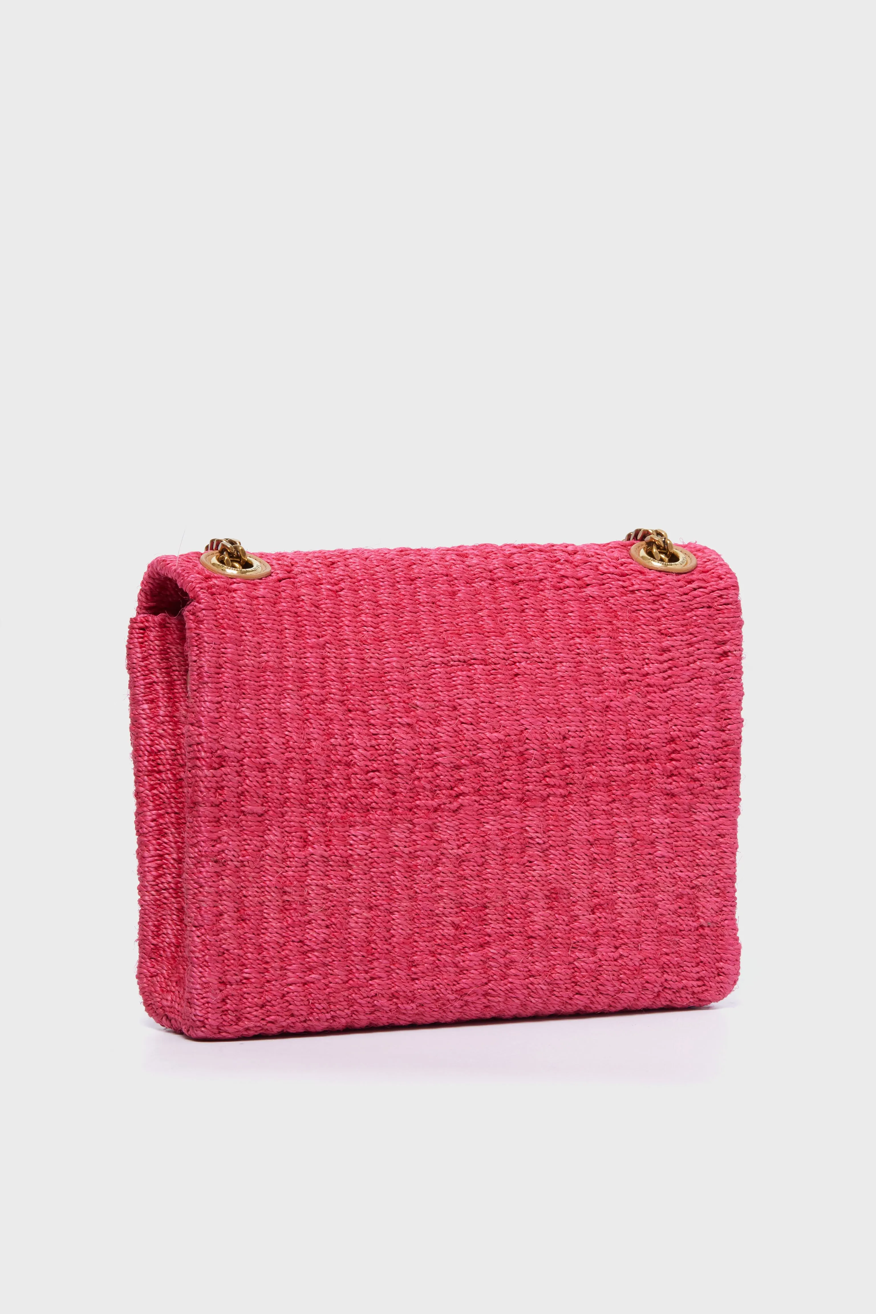 Saint Laurent Pink Glow Raffia Kate Shoulder Bag