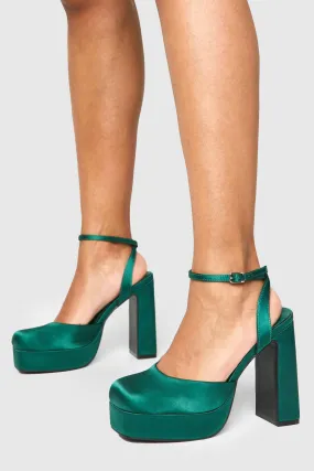 Satin Round Toe Platform Heels