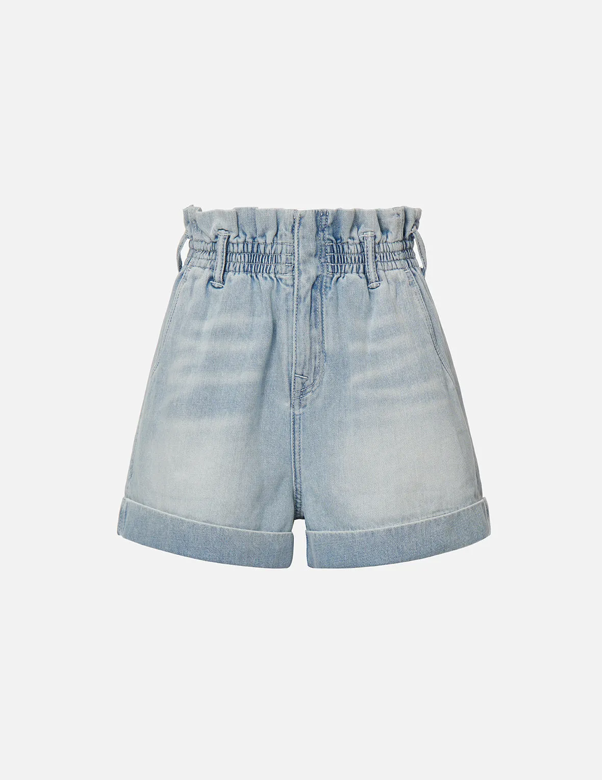 Seagull and Kamon Print Paper Bag Denim Shorts