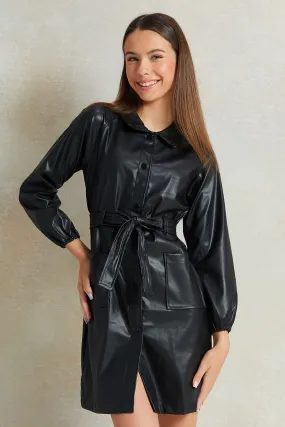 Senior Girls Black Pu Faux Leather Dress