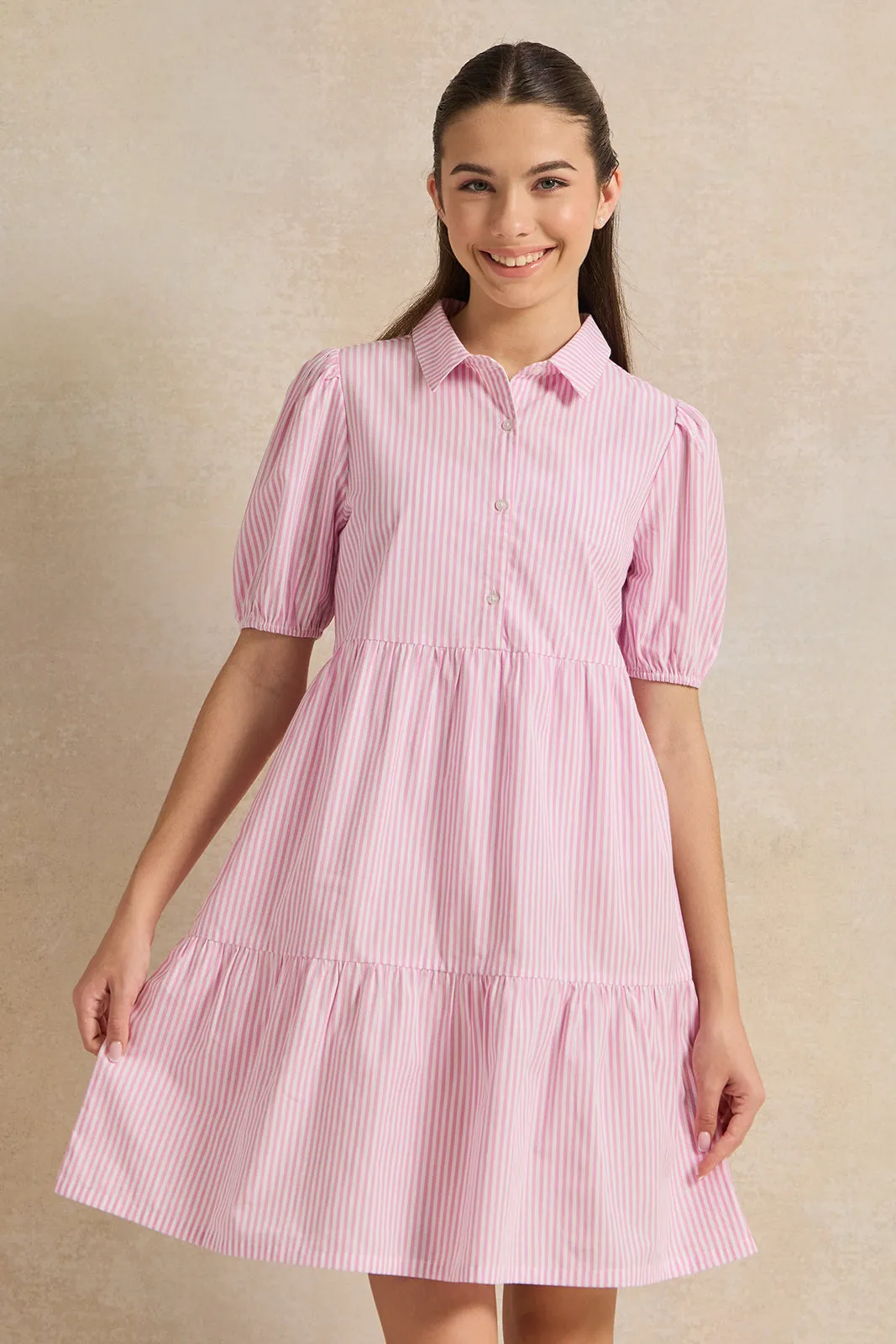 Senior Girls Pink Striped Dress