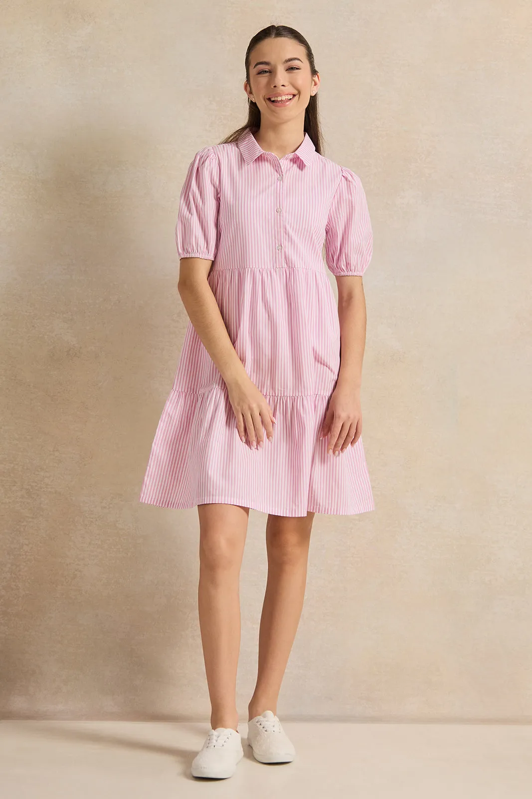 Senior Girls Pink Striped Dress