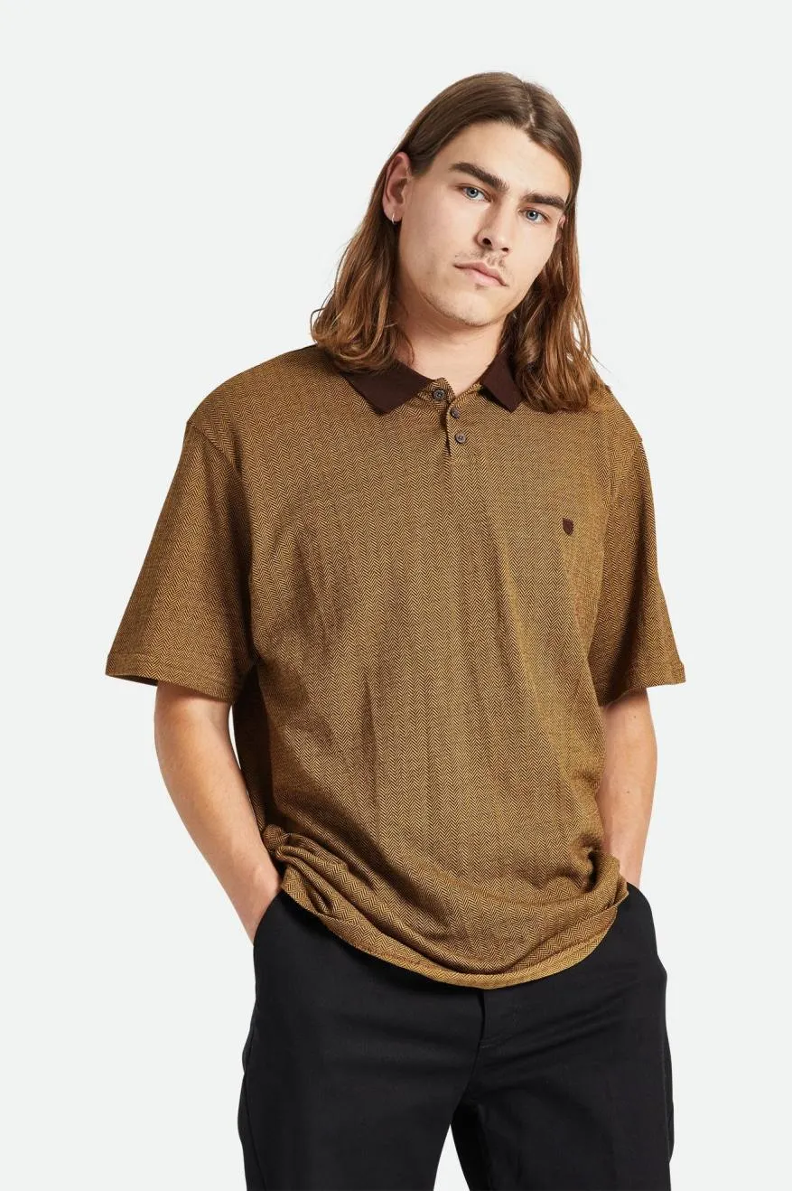 Shield Herringbone S/S Polo - Dark Earth/Antelope