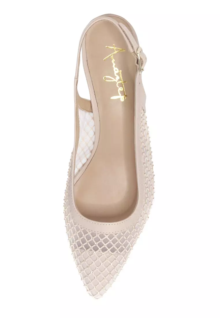 Shu Talk AMAZTEP Bling Bling Mesh Sling Back Heels