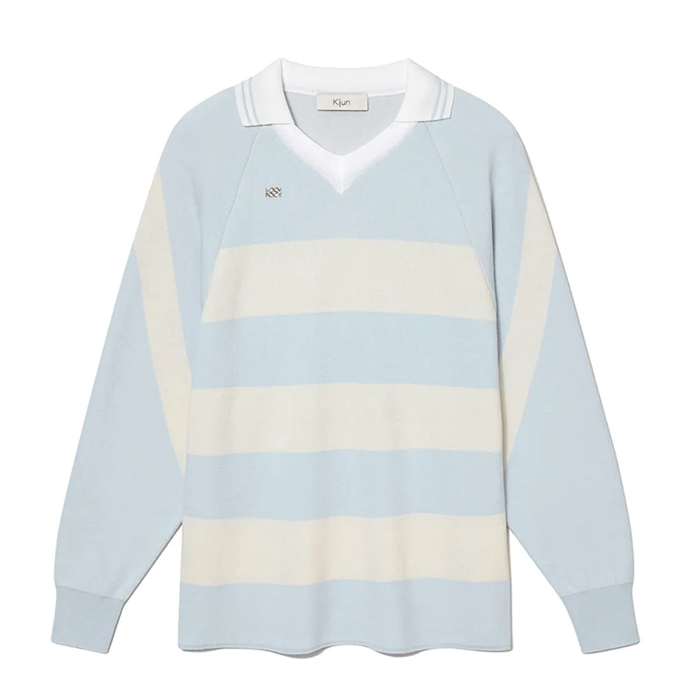 Sky Blue Cream Striped Knit Rugby Top - Unisex