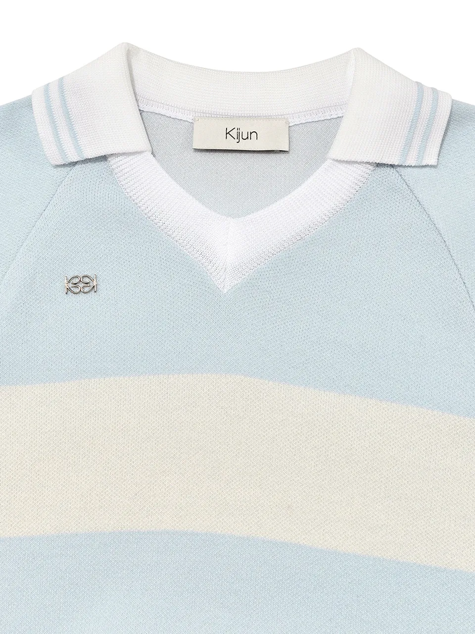 Sky Blue Cream Striped Knit Rugby Top - Unisex