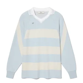 Sky Blue Cream Striped Knit Rugby Top - Unisex