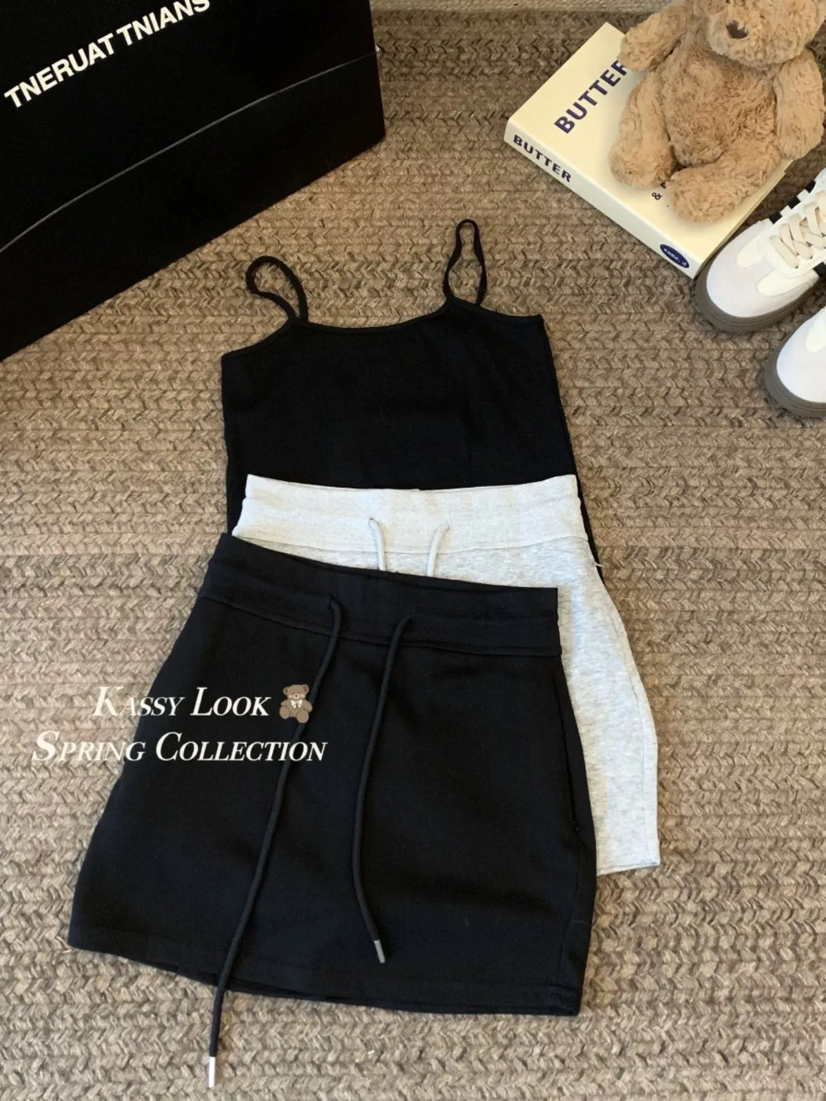 Small gray sports casual drawstring short skirt half skirt sweater skirt female summer high waist hot girl niche hip skirt